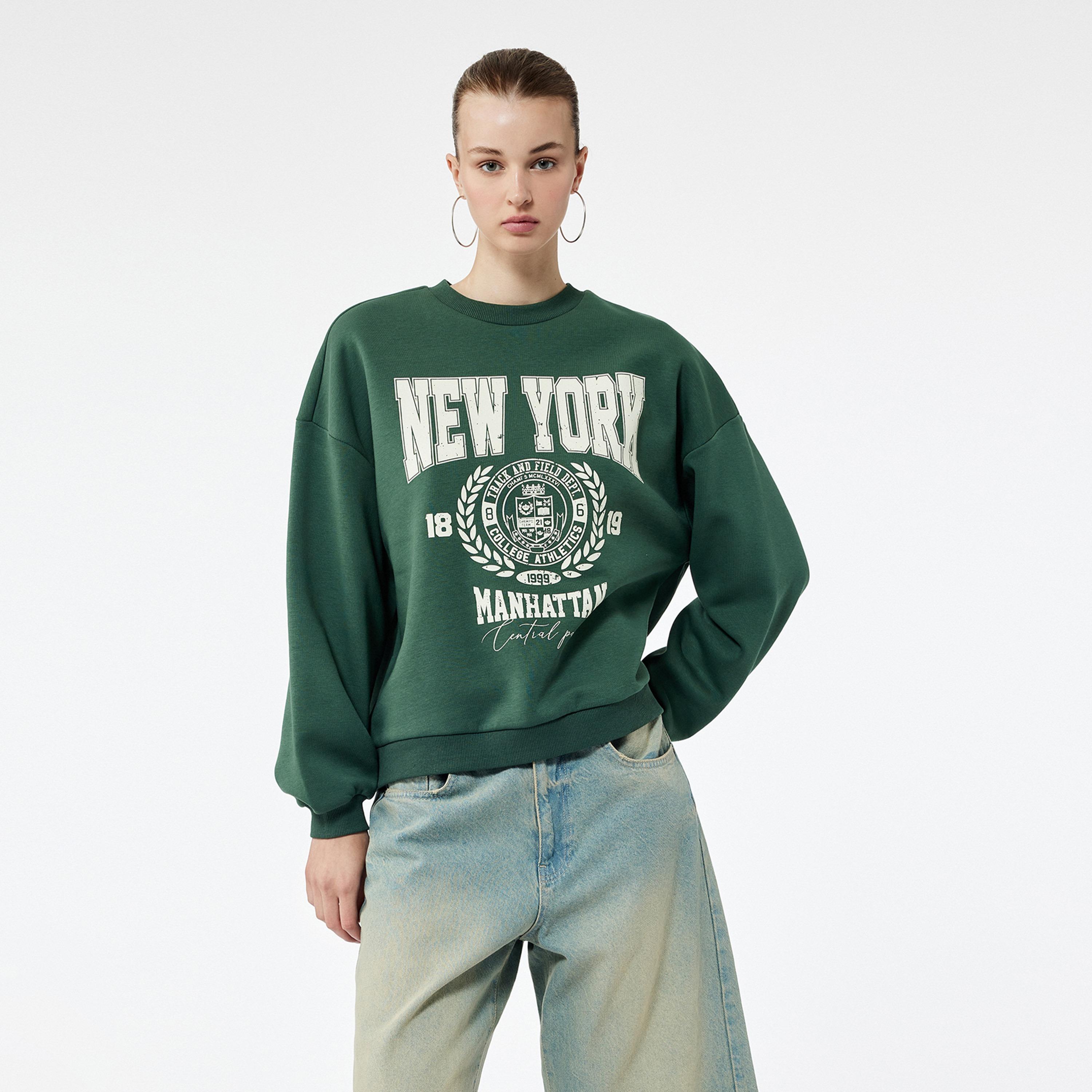 KOTON Green Graphic Print Dropped Sleeves Women's Sweatshirt-women-clothing-hoodiesandsweatshirts-sweatshirts-image-1
