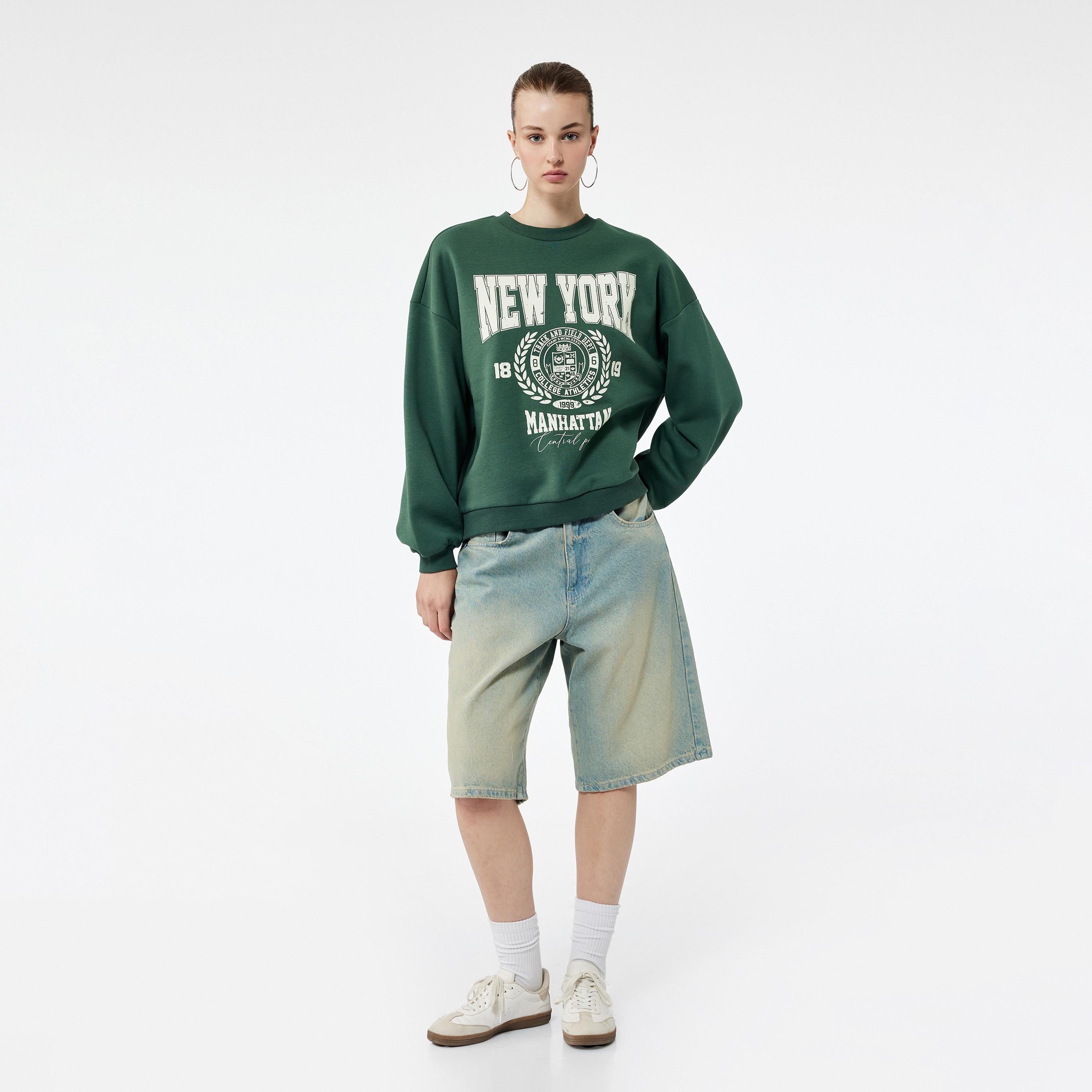 KOTON Green Graphic Print Dropped Sleeves Women's Sweatshirt-women-clothing-hoodiesandsweatshirts-sweatshirts-image-2