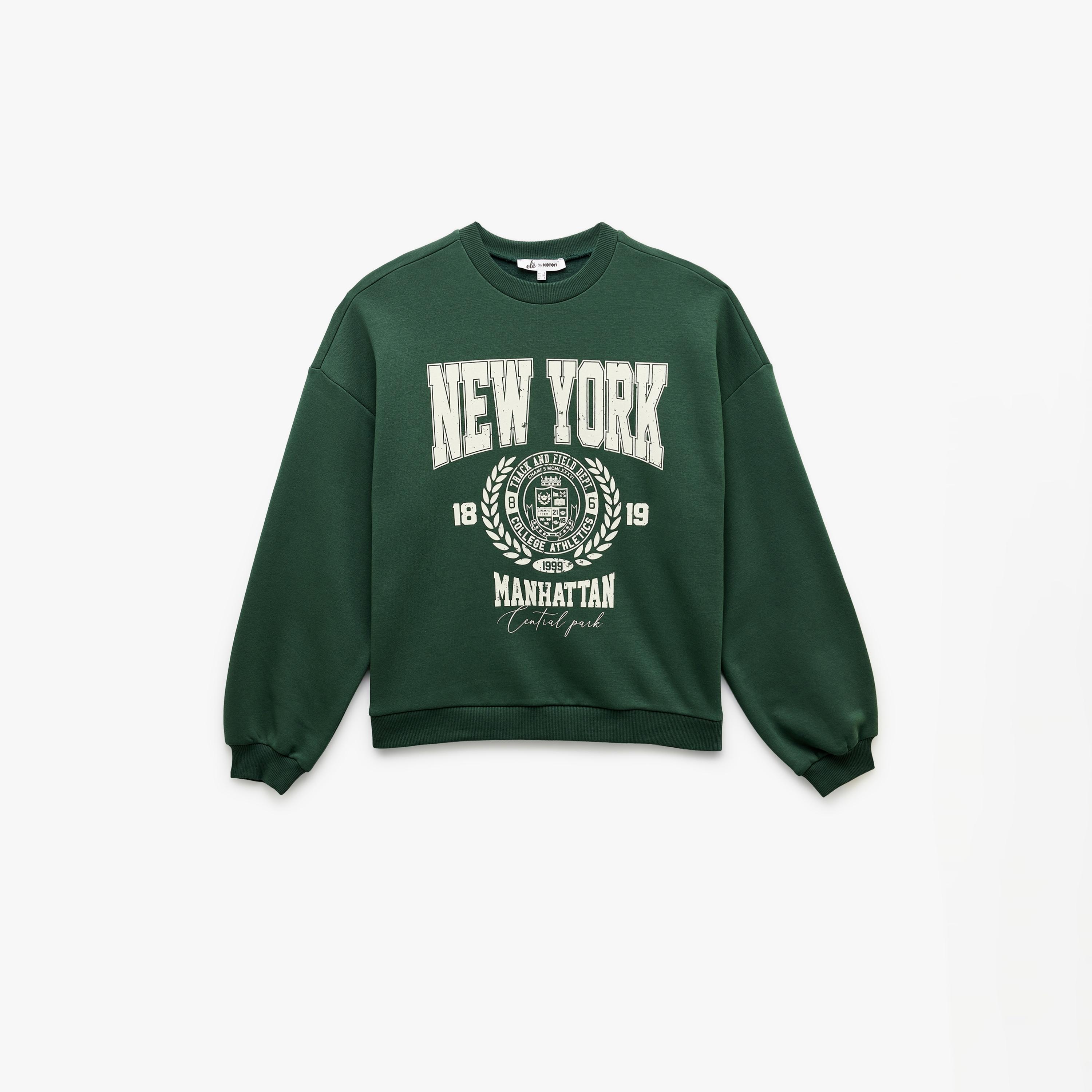 سويت شيرت نسائي بطبعة غرافيك وأكمام منسدلة بلون أخضر من كوتون-women-clothing-hoodiesandsweatshirts-sweatshirts-image-4