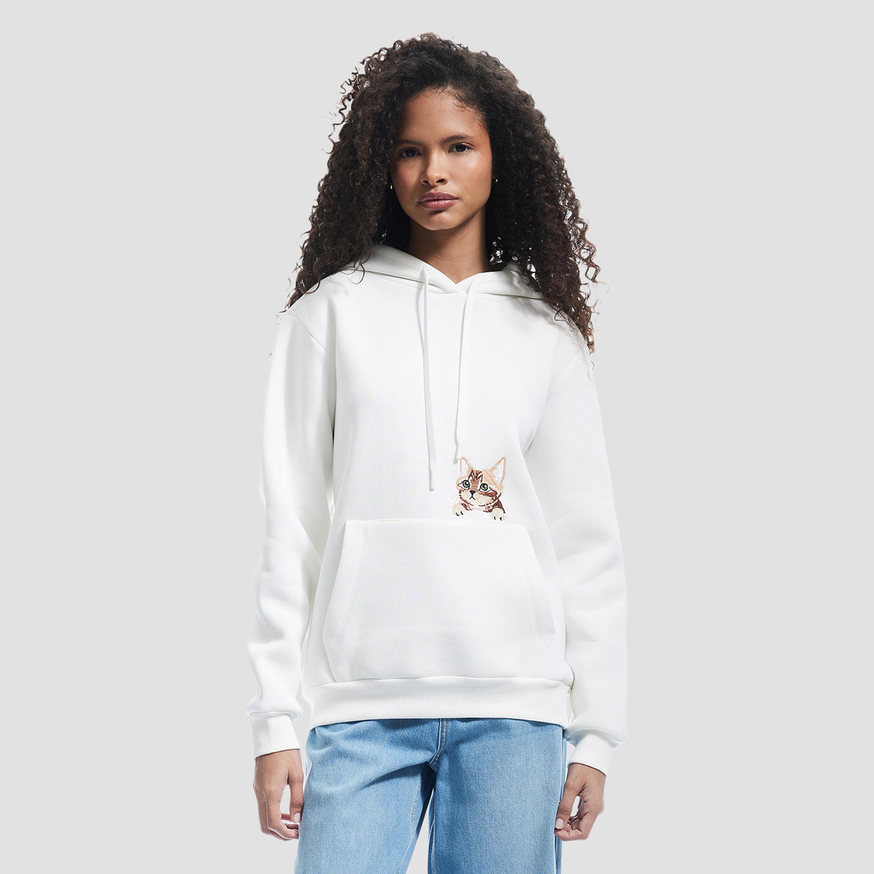 KOTON White Embroidered Cat Hooded Neck Women's Sweatshirt-women-clothing-hoodiesandsweatshirts-sweatshirts-image-1