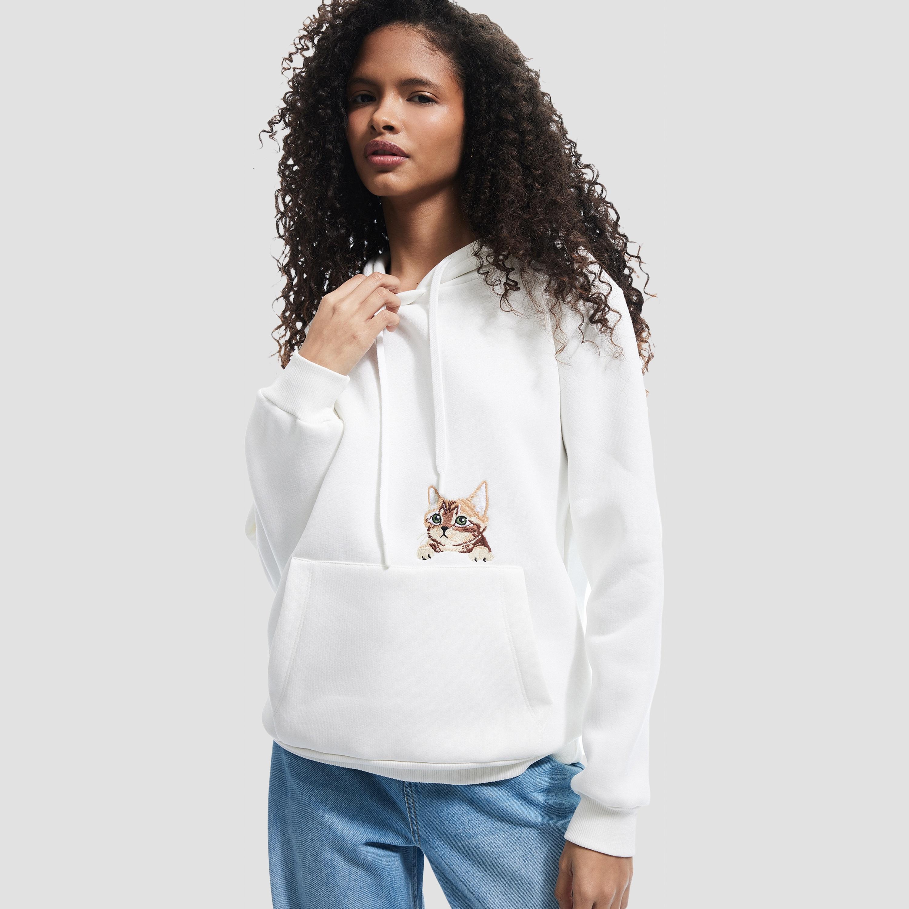 KOTON White Embroidered Cat Hooded Neck Women's Sweatshirt-women-clothing-hoodiesandsweatshirts-sweatshirts-image-3