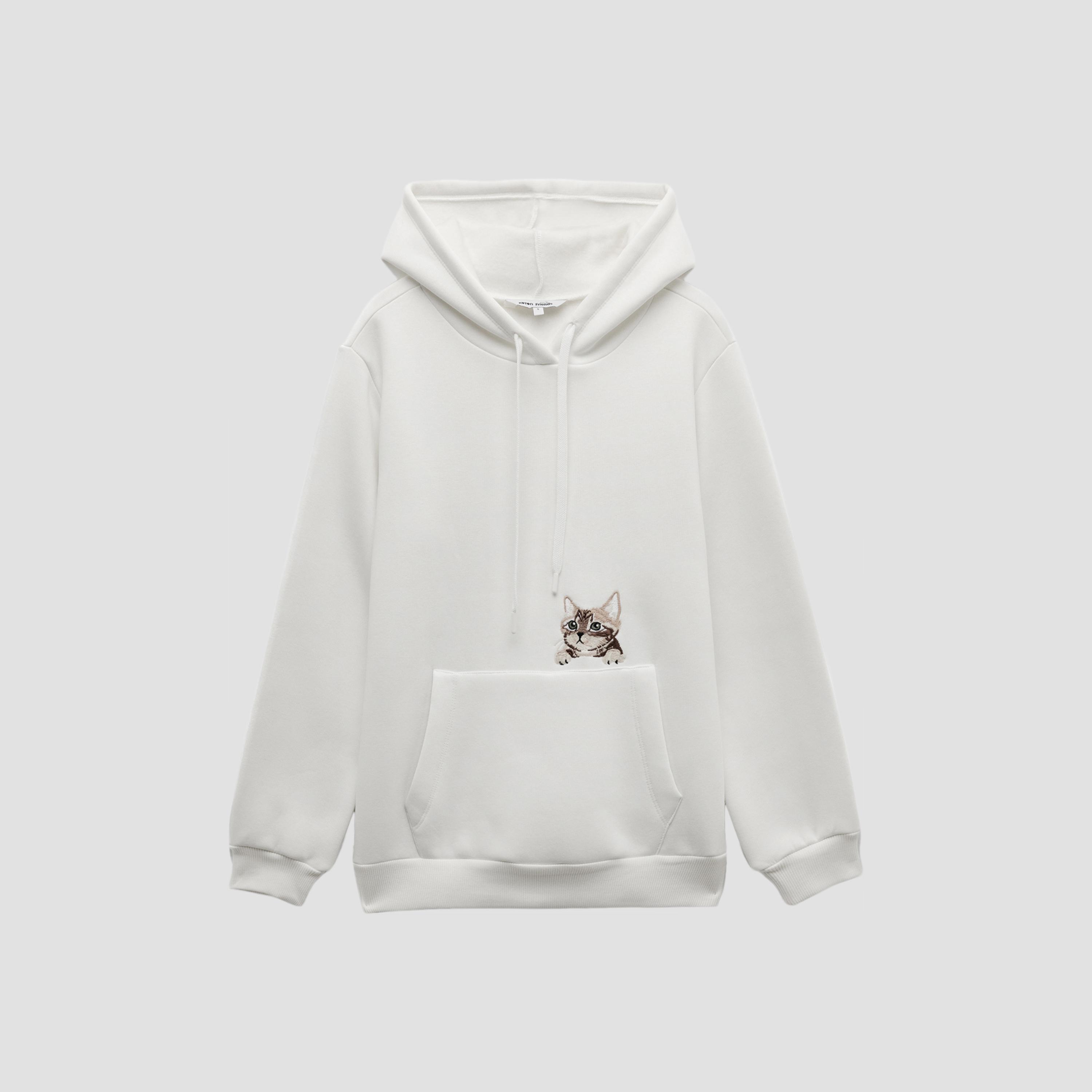 KOTON White Embroidered Cat Hooded Neck Women's Sweatshirt-women-clothing-hoodiesandsweatshirts-sweatshirts-image-4
