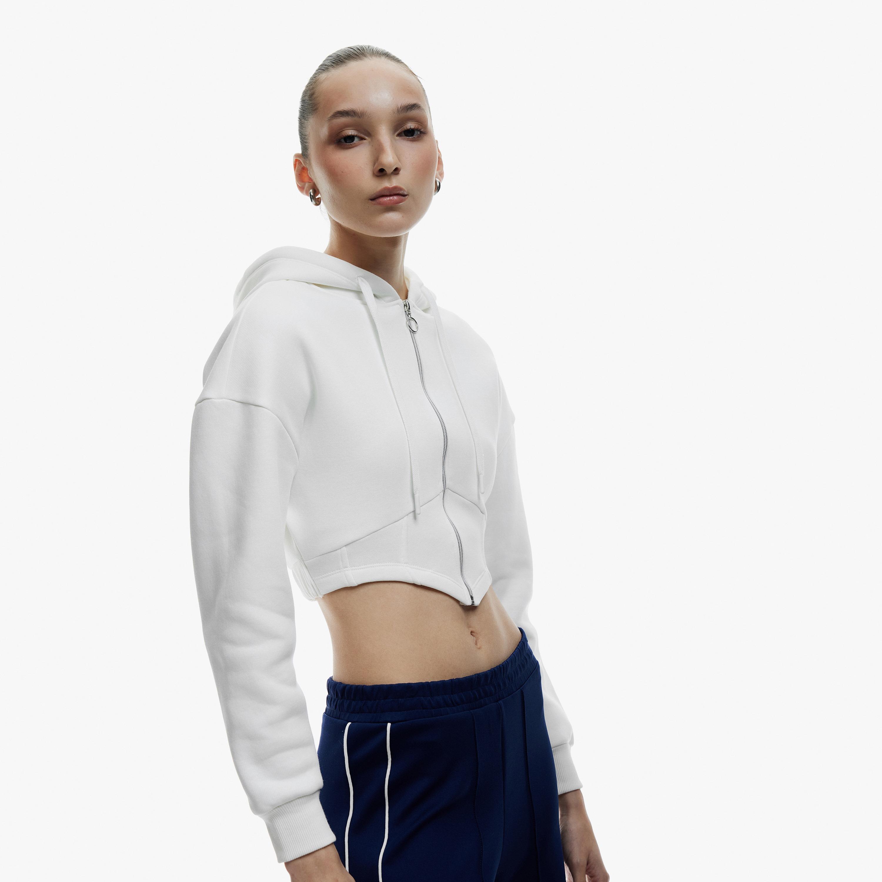 KOTON White Hooded Neck Dropped Sleeves Women's Cropped Hoodie-women-clothing-hoodiesandsweatshirts-hoodies-image-1