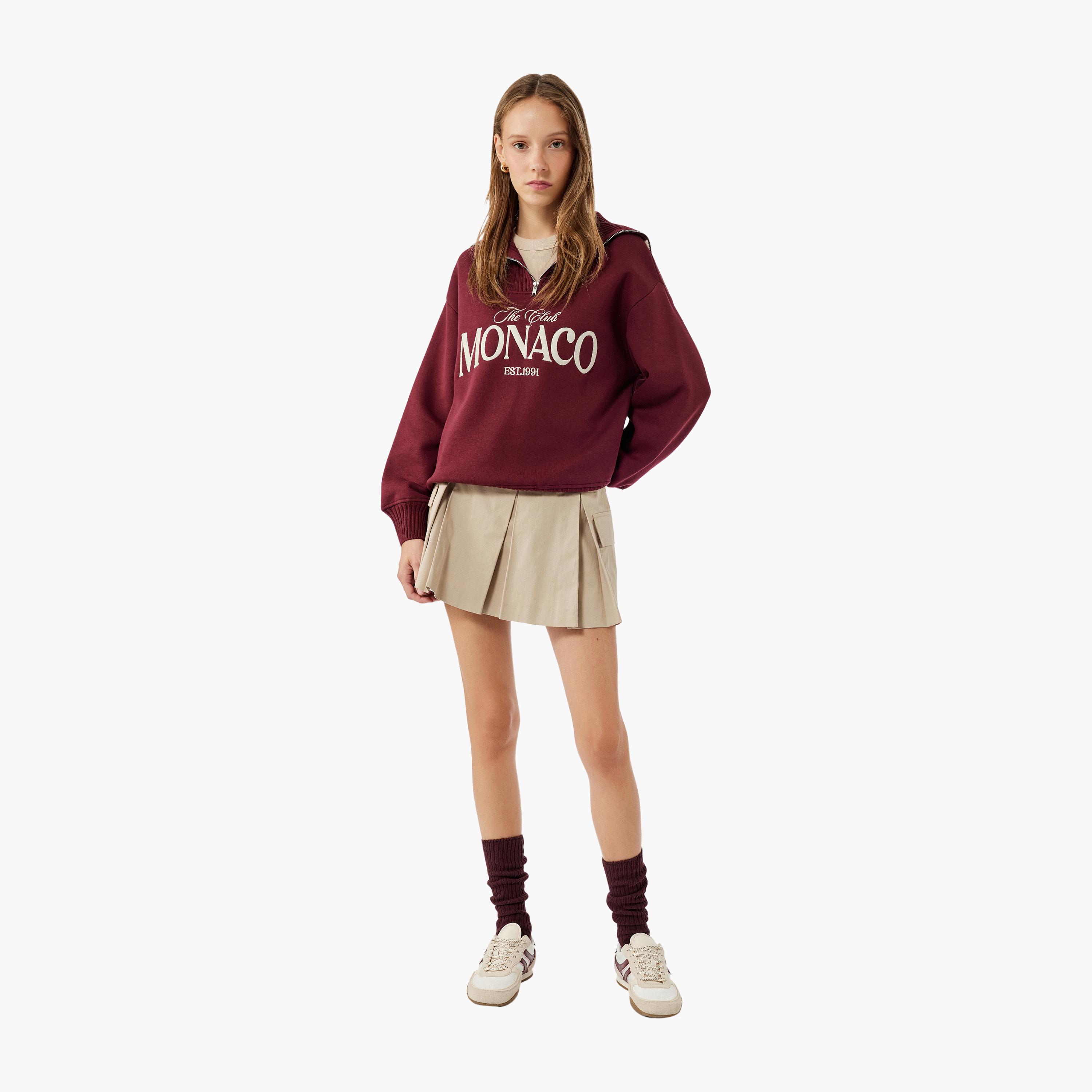 KOTON Red Text-Print Collared Women's Sweatshirt-women-winterwear-hoodiesandsweatshirts-sweatshirts-image-2