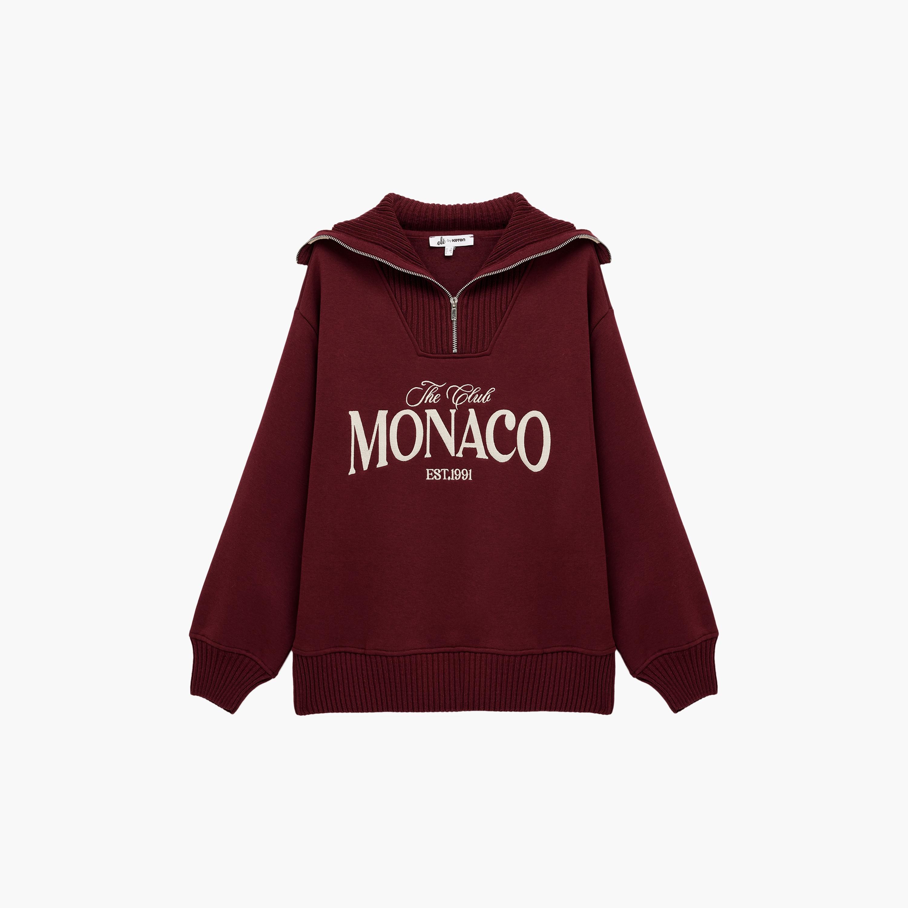 KOTON Red Text-Print Collared Women's Sweatshirt-women-winterwear-hoodiesandsweatshirts-sweatshirts-image-3