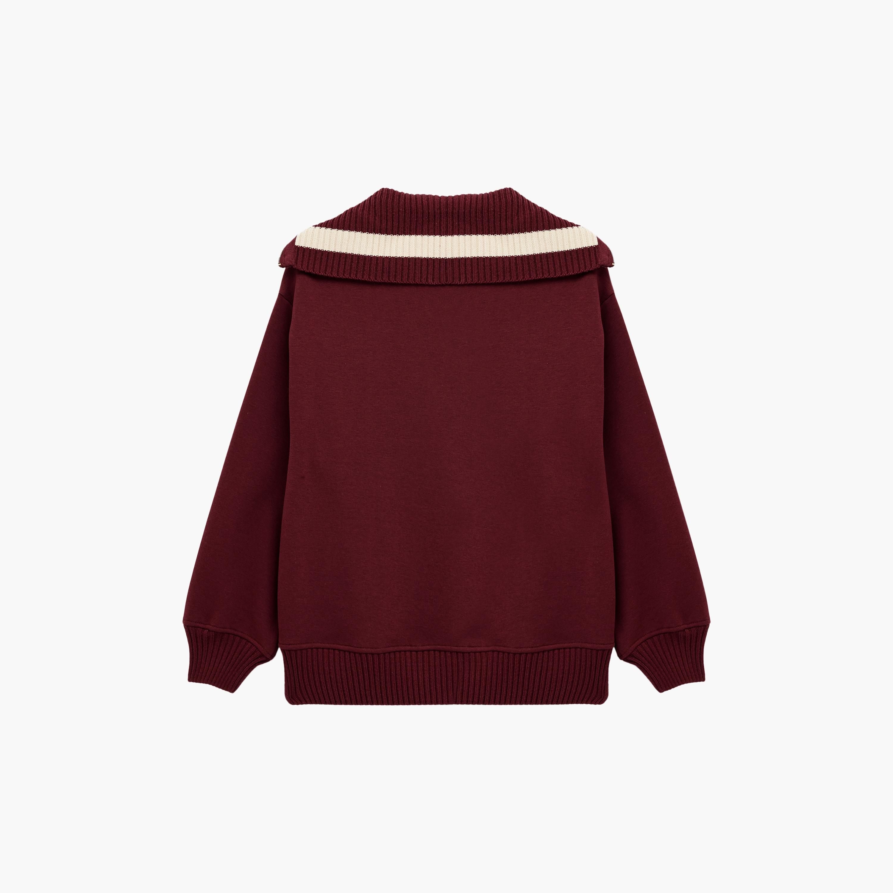 KOTON Red Text-Print Collared Women's Sweatshirt-women-winterwear-hoodiesandsweatshirts-sweatshirts-image-4