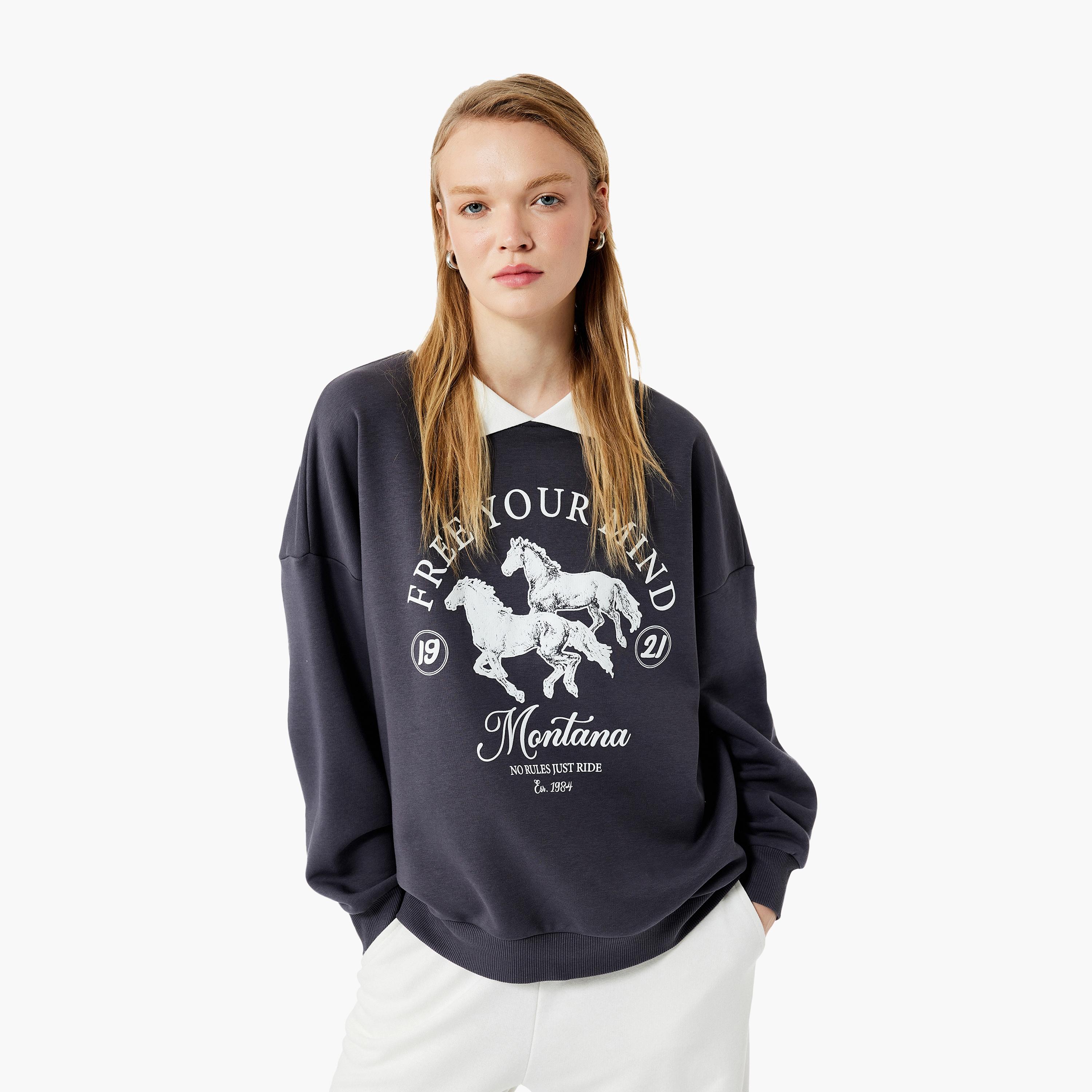 سويت شيرت نسائي بأكمام منسدلة وياقة مطبوعة برسومات فحمية من كوتون-women-winterwear-hoodiesandsweatshirts-sweatshirts-image-1