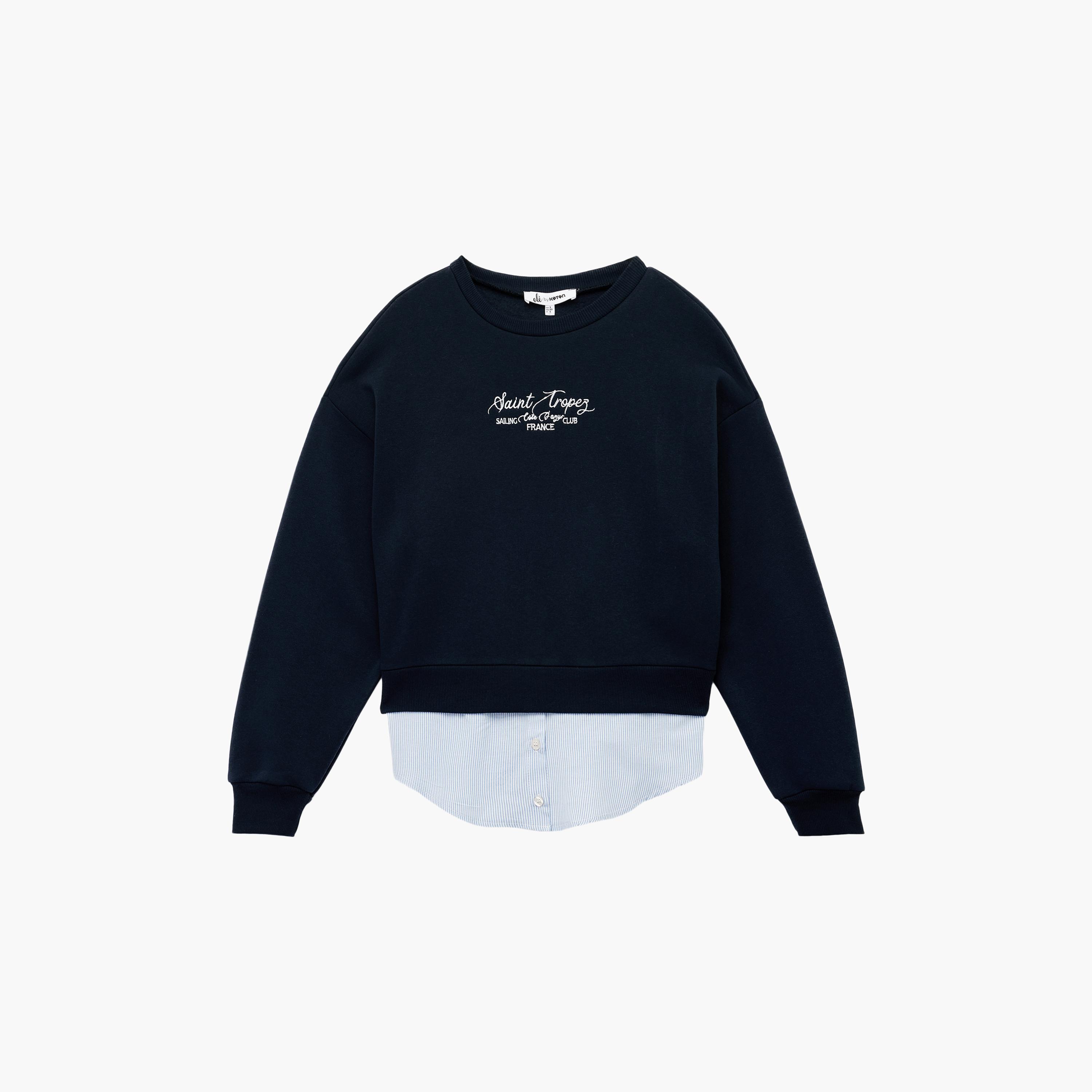 KOTON Blue Embroidered-Text Women's Sweatshirt With Shirt Hem-women-clothing-hoodiesandsweatshirts-sweatshirts-image-4