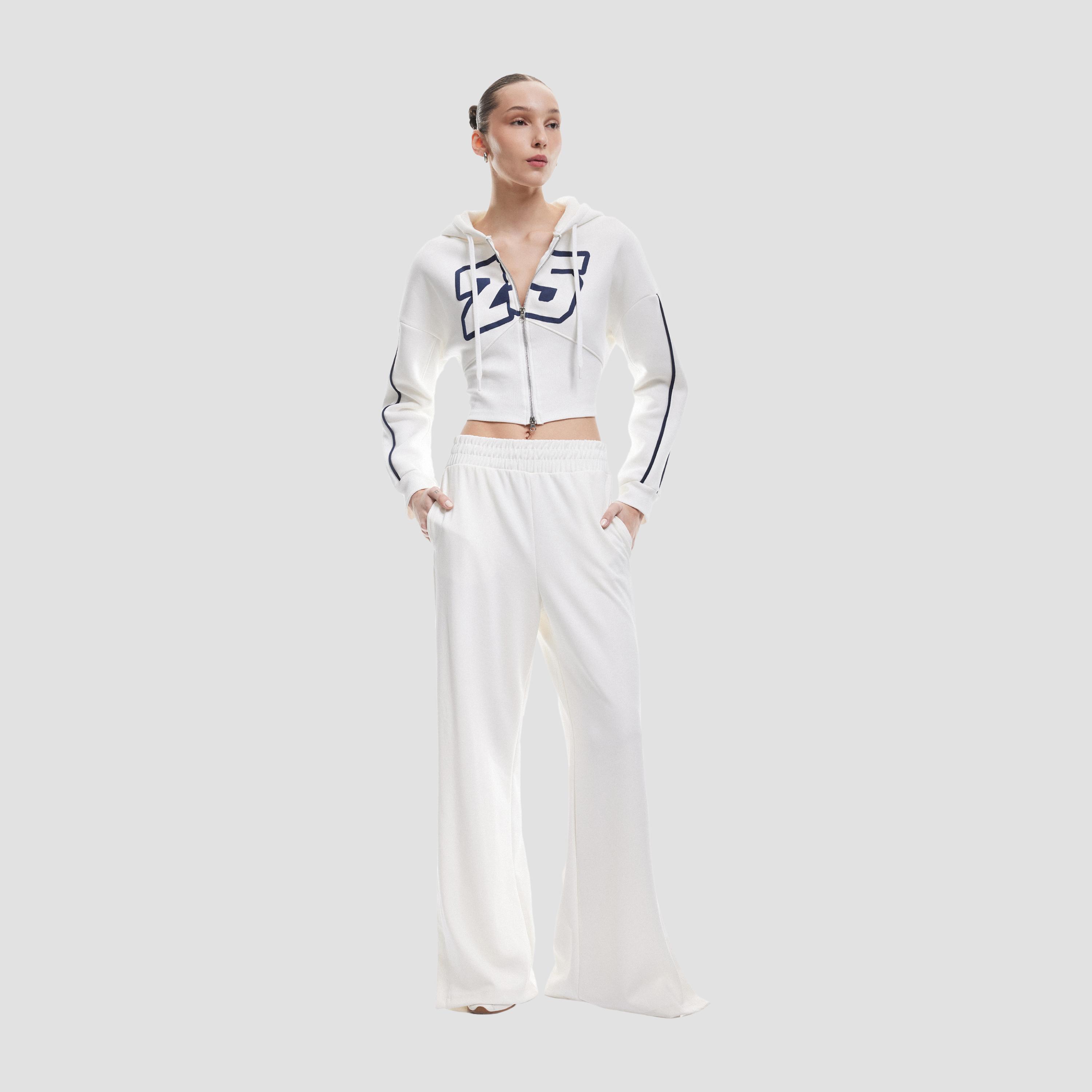 KOTON White Printed Hooded Neck Dropped Sleeves Women's Zip Through Varsity Sweatshirt-women-clothing-hoodiesandsweatshirts-sweatshirts-image-2