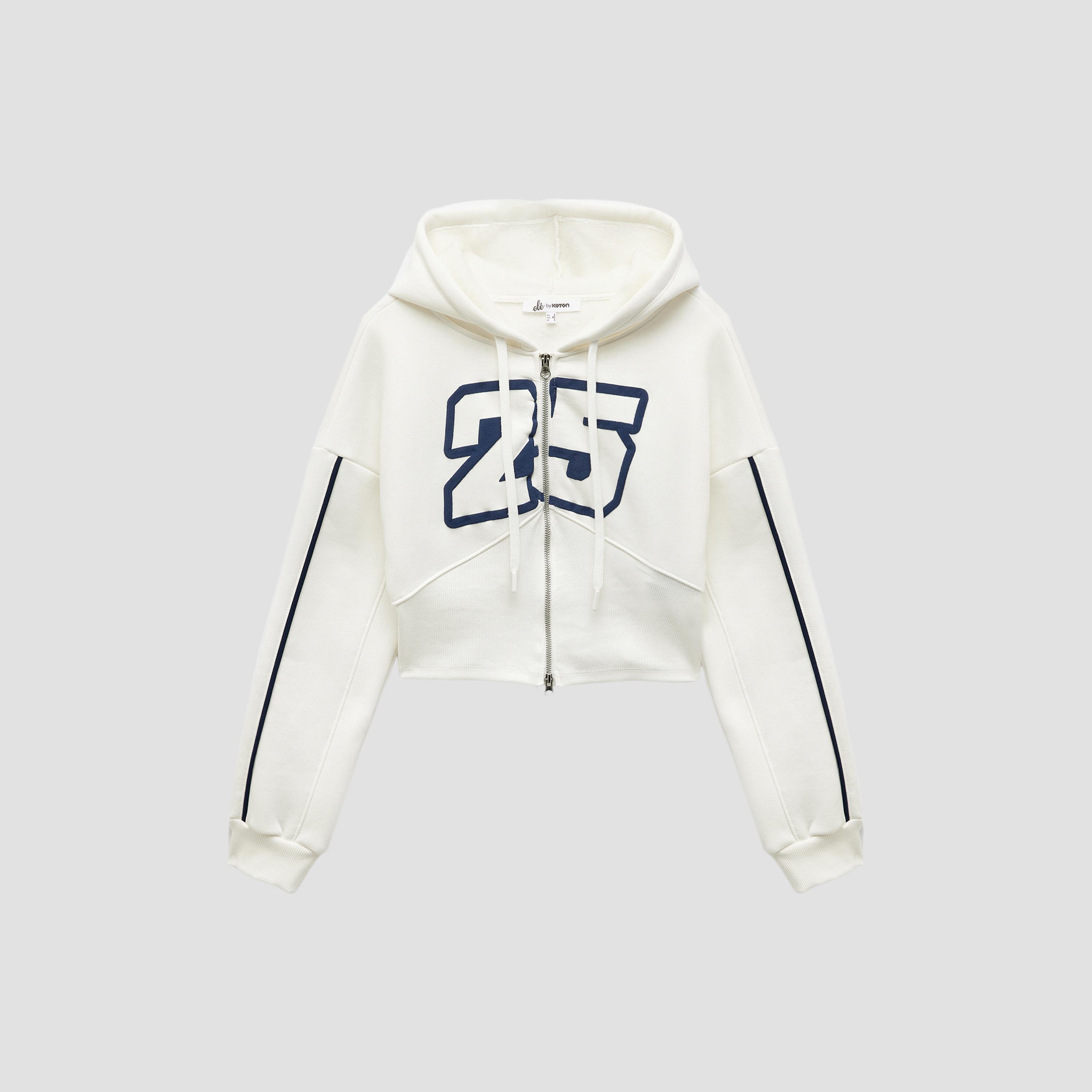 KOTON White Printed Hooded Neck Dropped Sleeves Women's Zip Through Varsity Sweatshirt-women-clothing-hoodiesandsweatshirts-sweatshirts-image-4