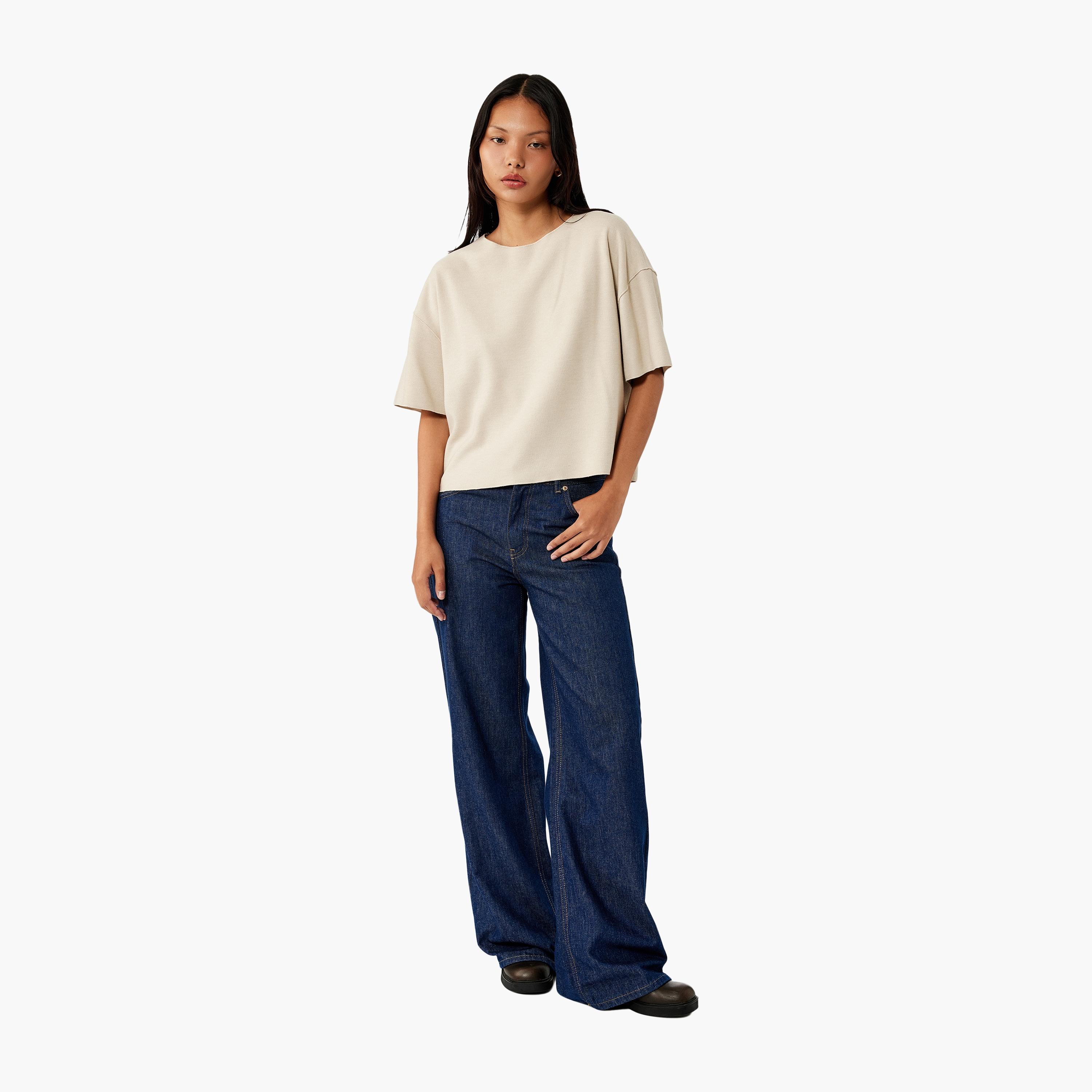 تي شيرت نسائي بأكمام منسدلة باللون البيج من كوتون-women-clothing-tshirts-image-2