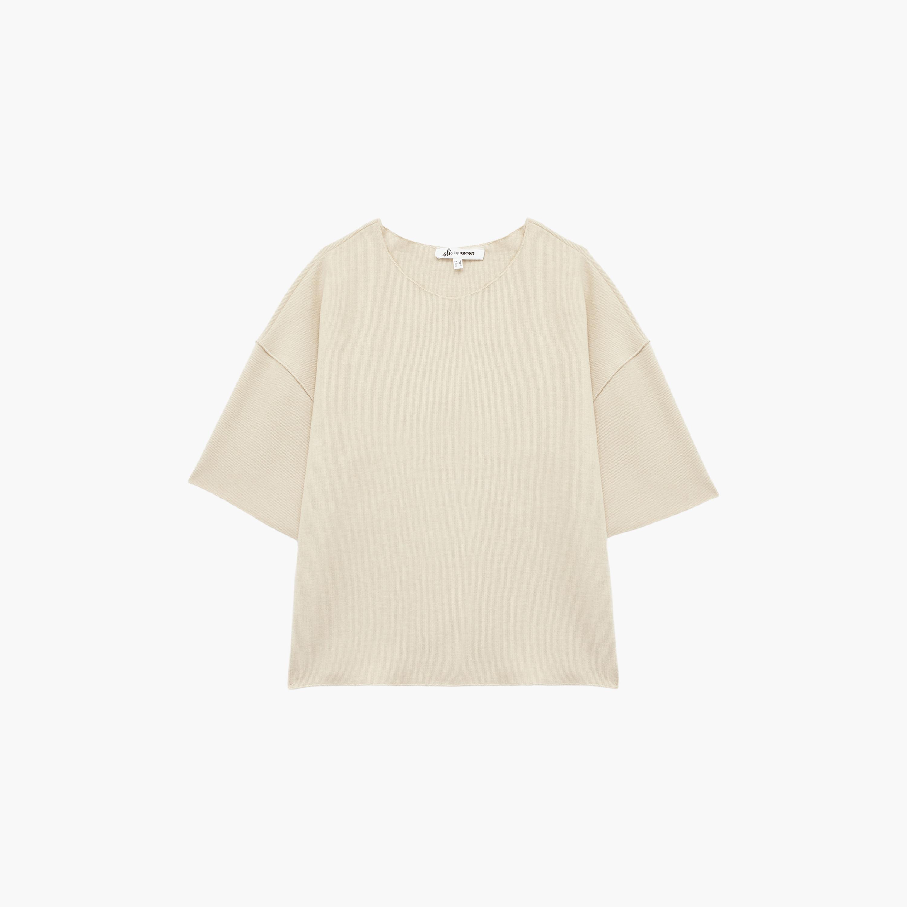 تي شيرت نسائي بأكمام منسدلة باللون البيج من كوتون-women-clothing-tshirts-image-3