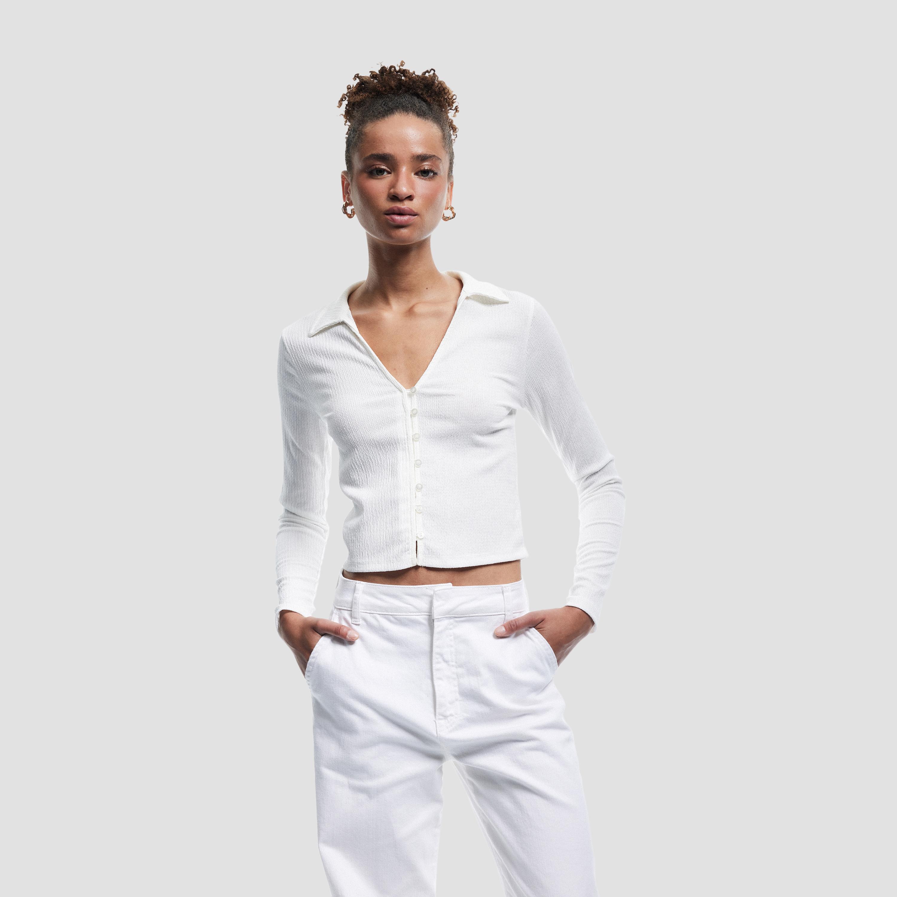 KOTON Beige Textured Collared Women's Shirt-women-clothing-shirtsandblouses-shirts-image-1