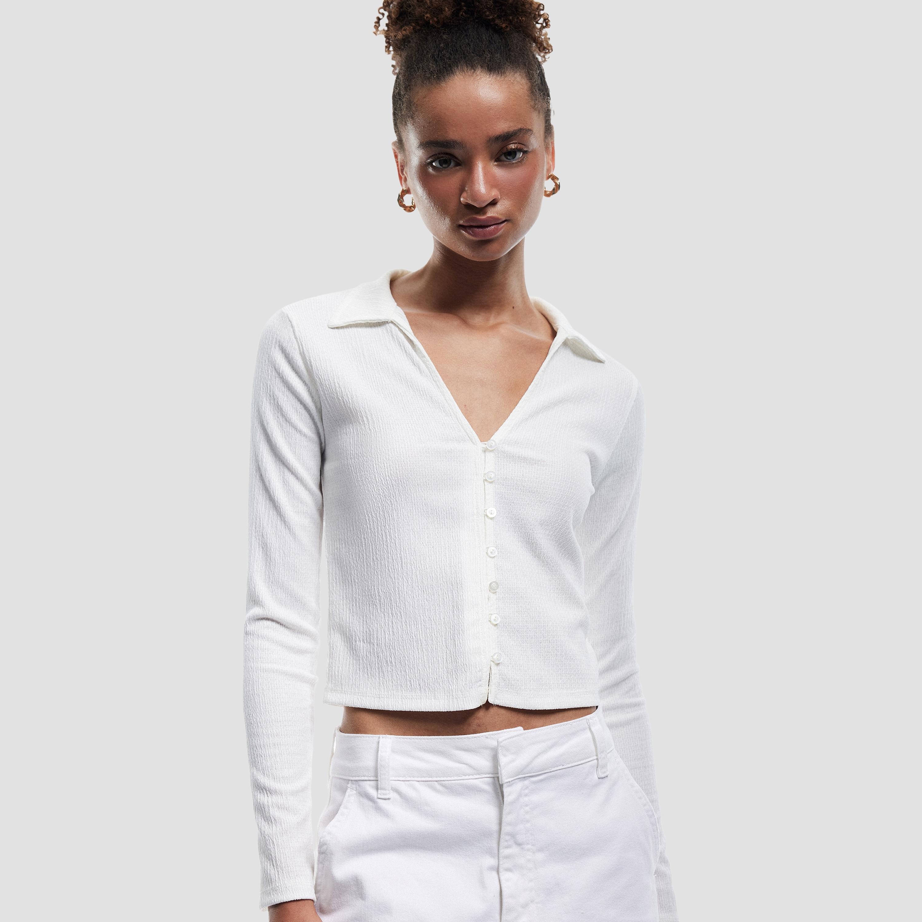 KOTON Beige Textured Collared Women's Shirt-women-clothing-shirtsandblouses-shirts-image-2