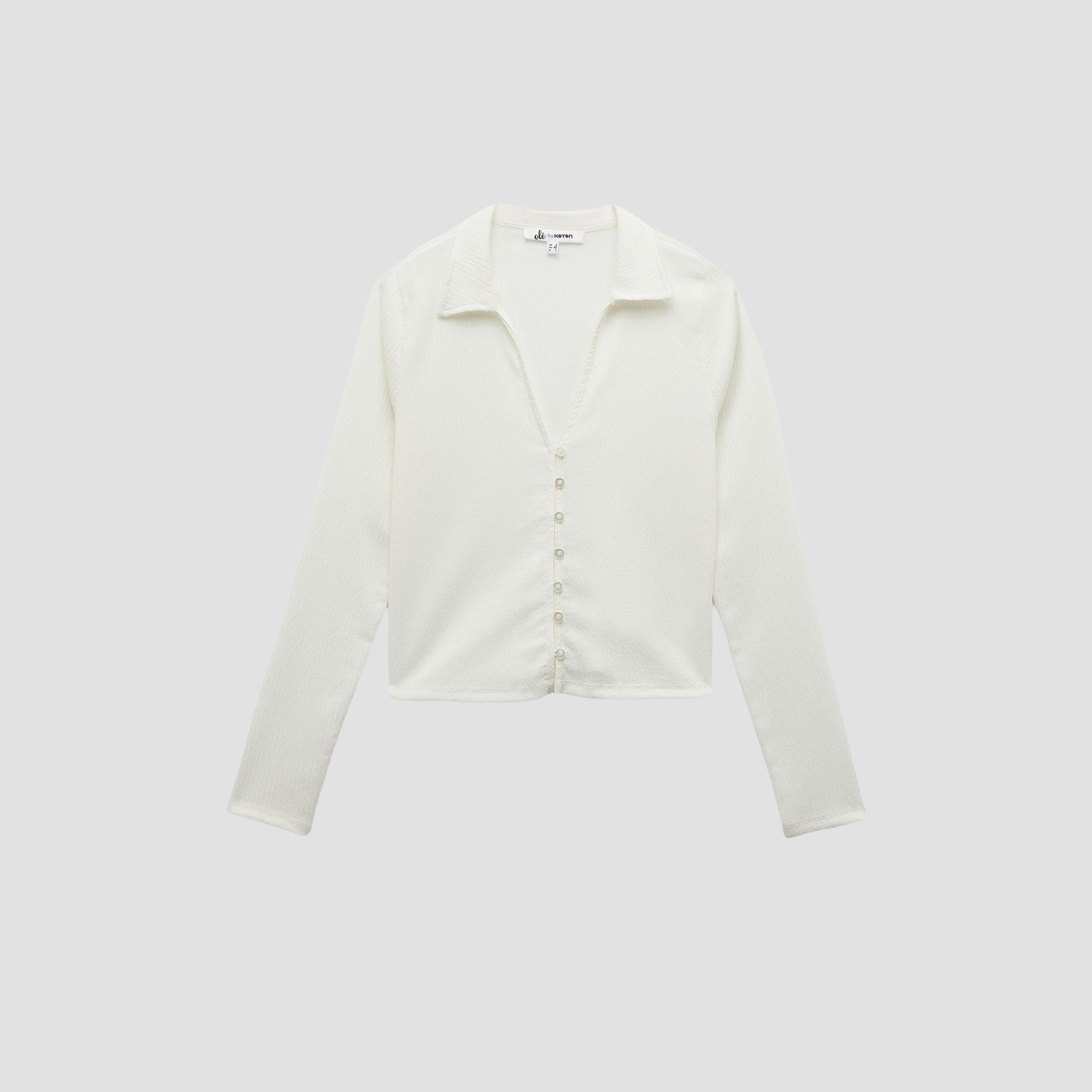 KOTON Beige Textured Collared Women's Shirt-women-clothing-shirtsandblouses-shirts-image-3