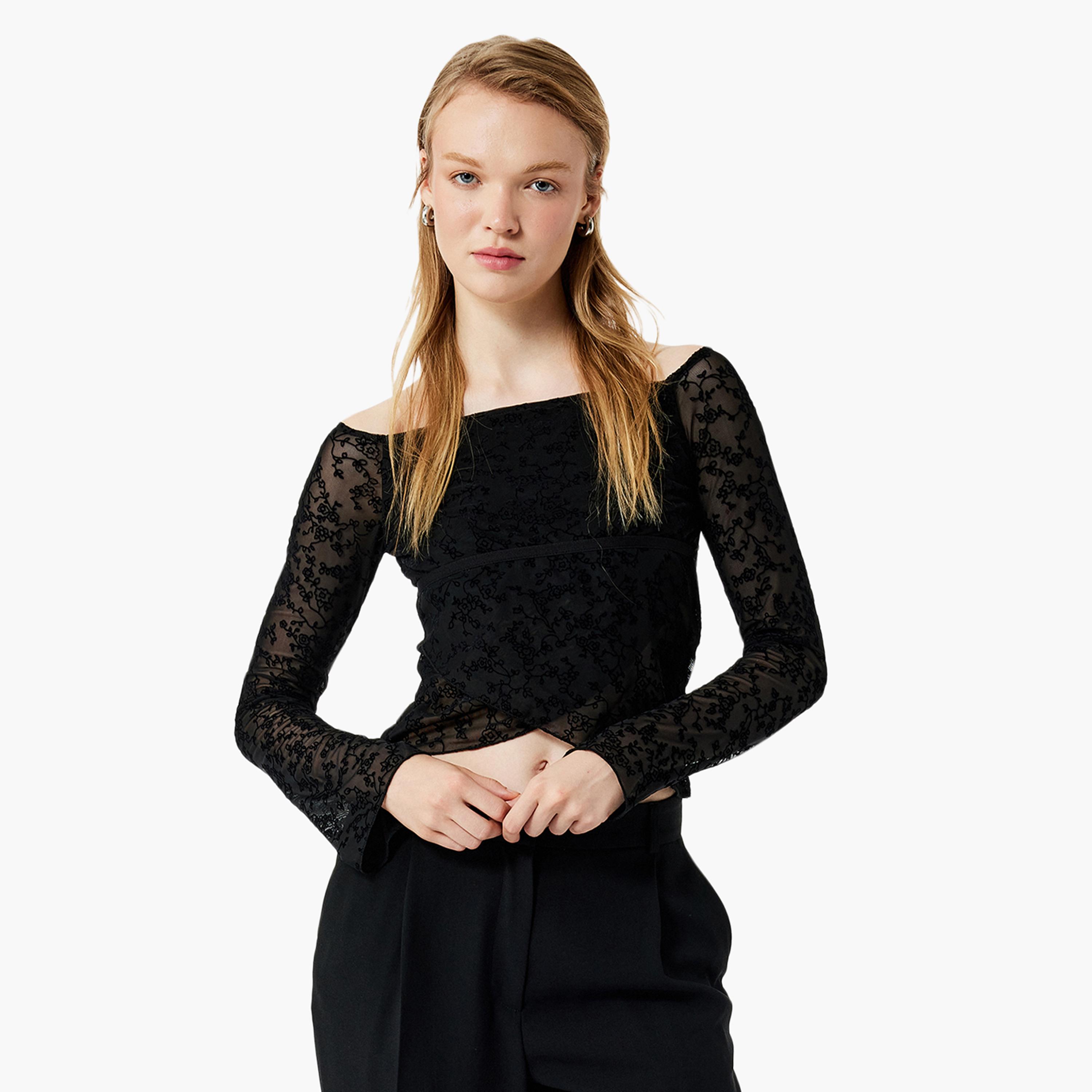 KOTON Black Lace Off Shoulder Women's Top-women-clothing-shirtsandblouses-blouses-image-1