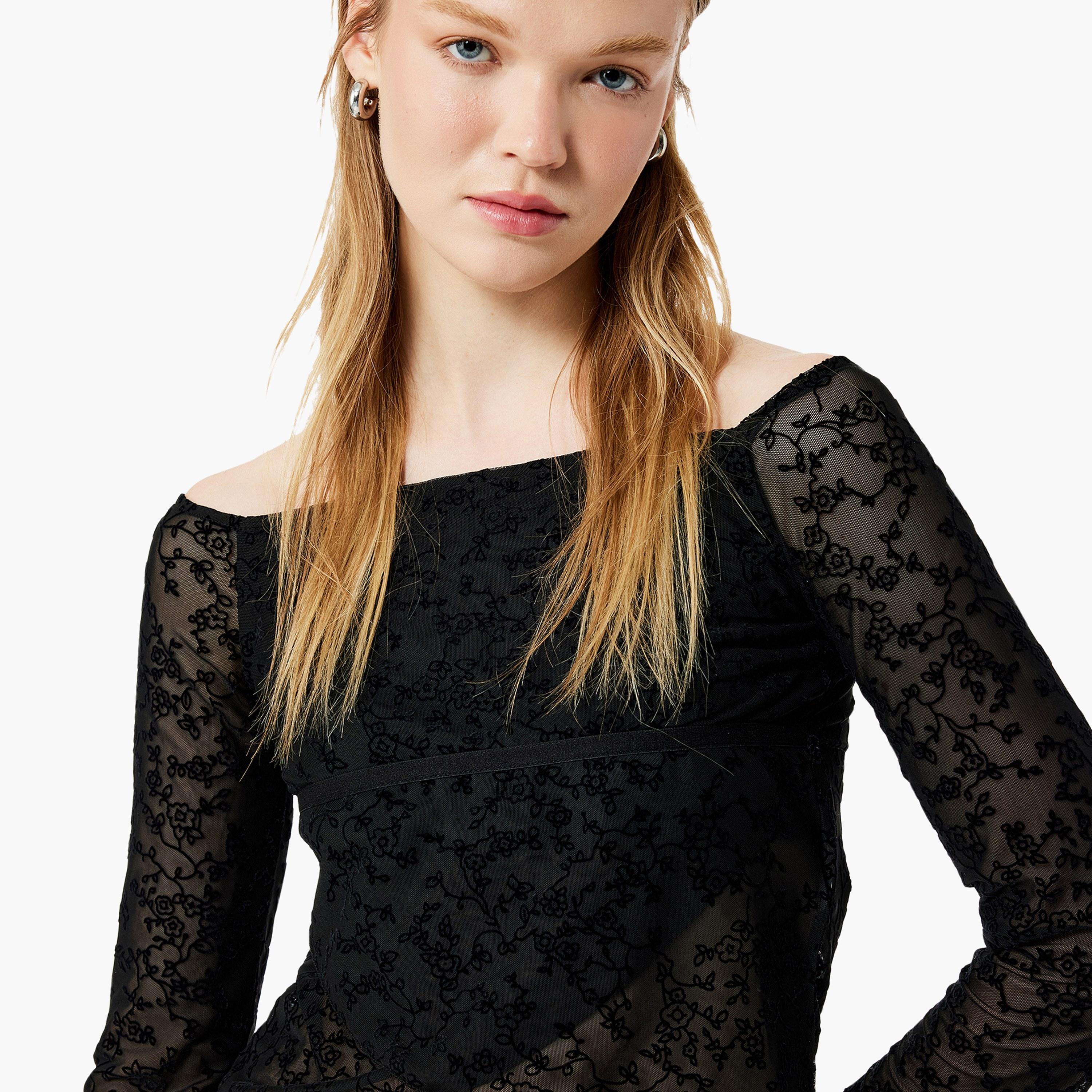 KOTON Black Lace Off Shoulder Women's Top-women-clothing-shirtsandblouses-blouses-image-2