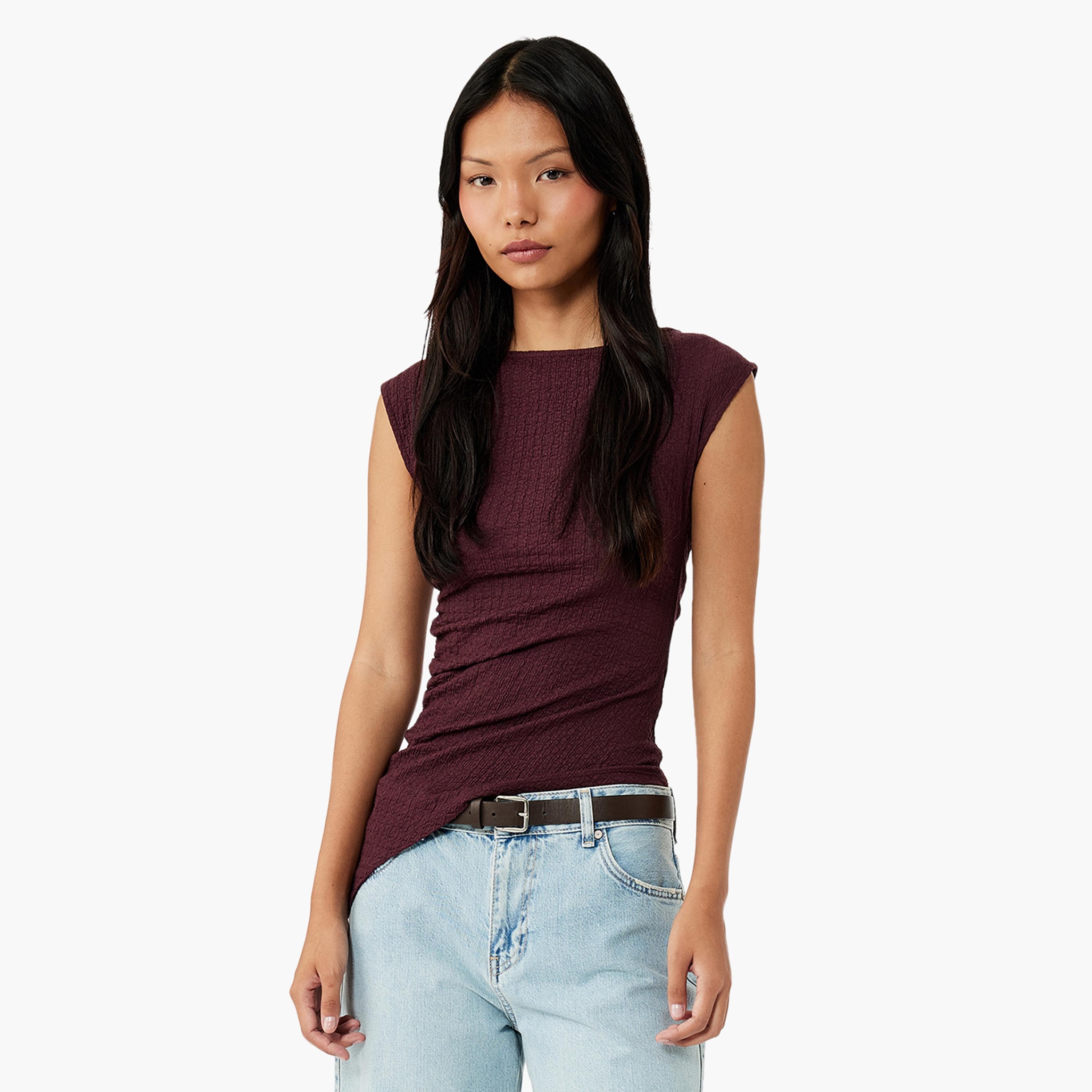 بلوزة نسائية مجعدة باللون الأرجواني من كوتون-women-clothing-shirtsandblouses-blouses-image-1