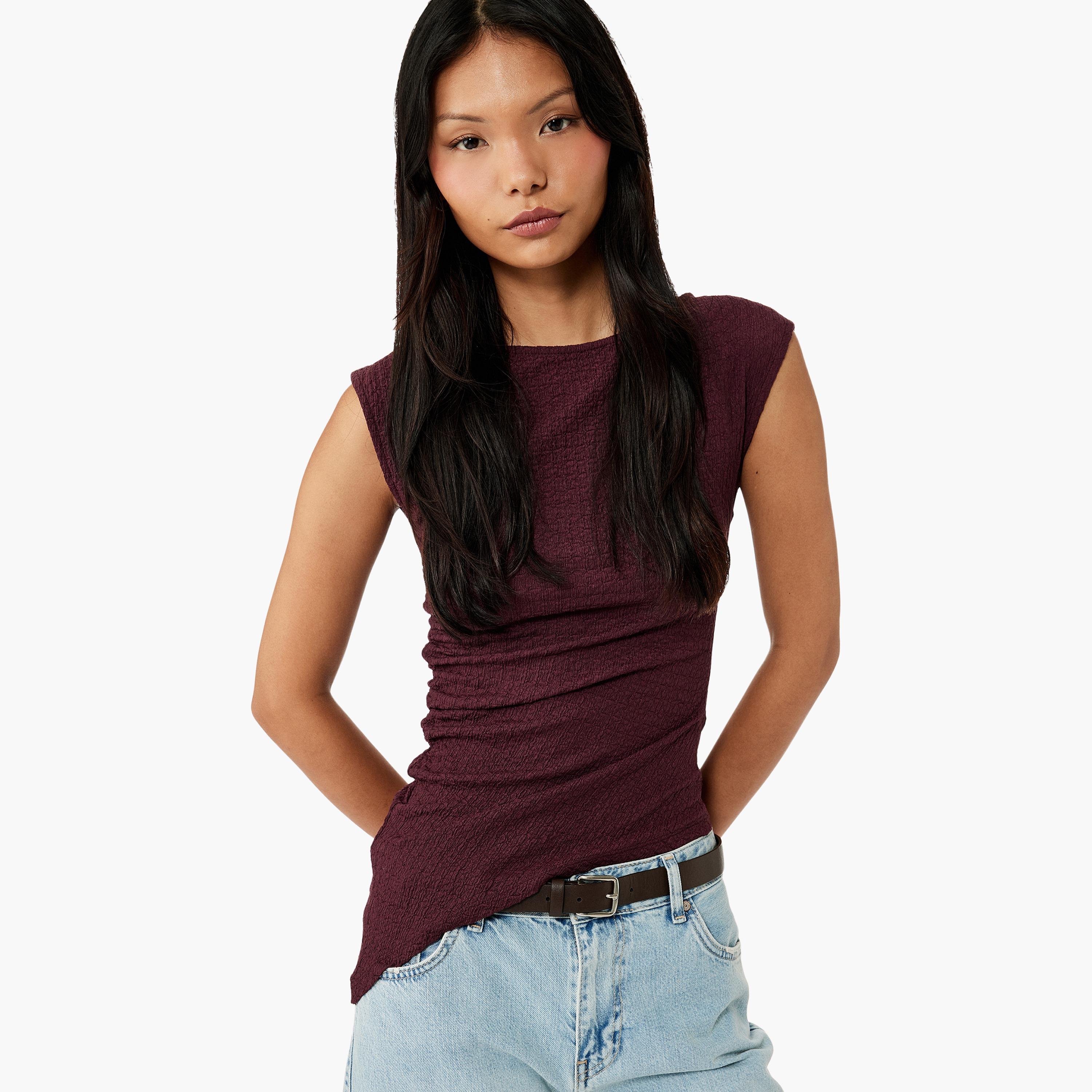 بلوزة نسائية مجعدة باللون الأرجواني من كوتون-women-clothing-shirtsandblouses-blouses-image-3
