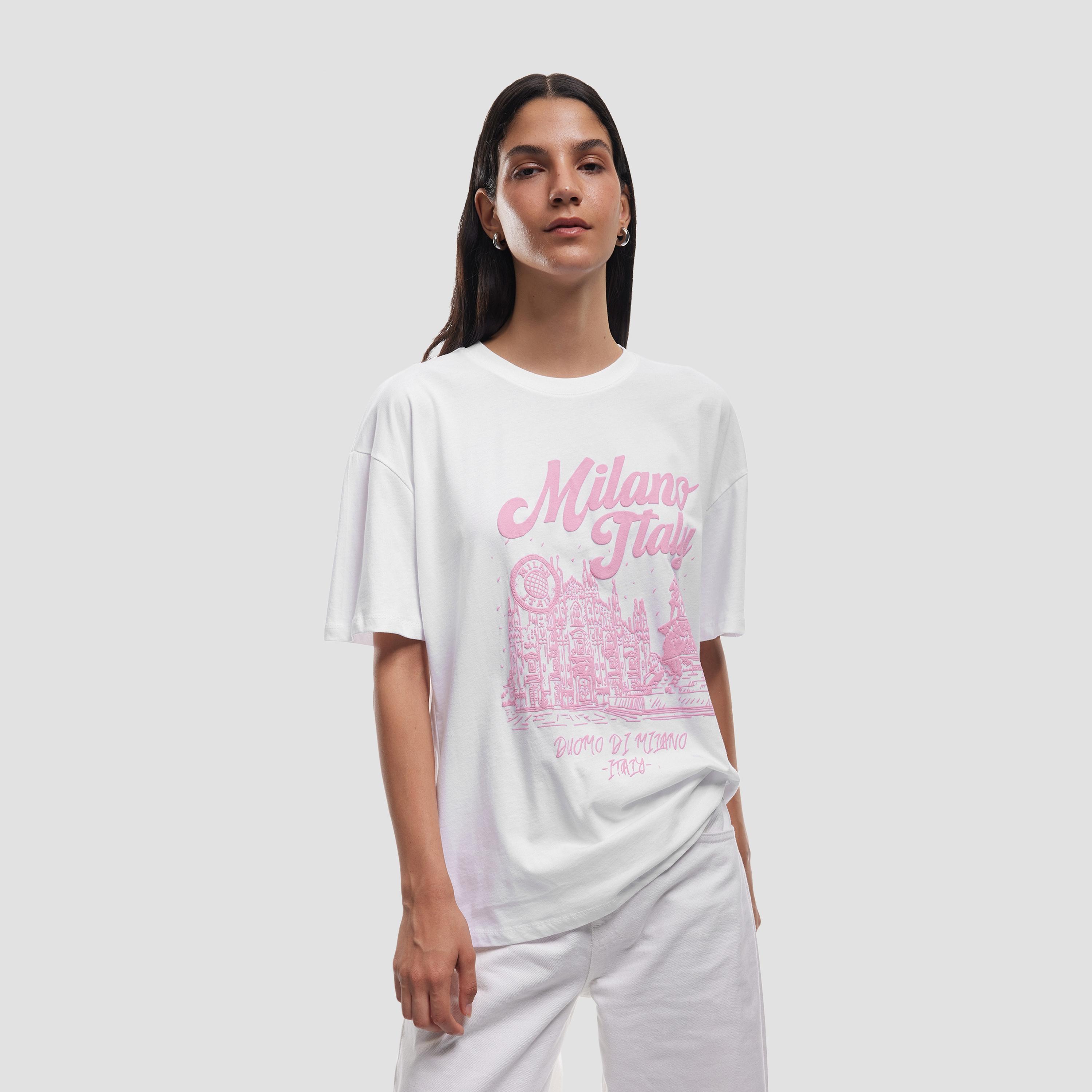 KOTON White Graphic Print Cotton Dropped Sleeves Women's T-Shirt-women-clothing-tshirts-image-1