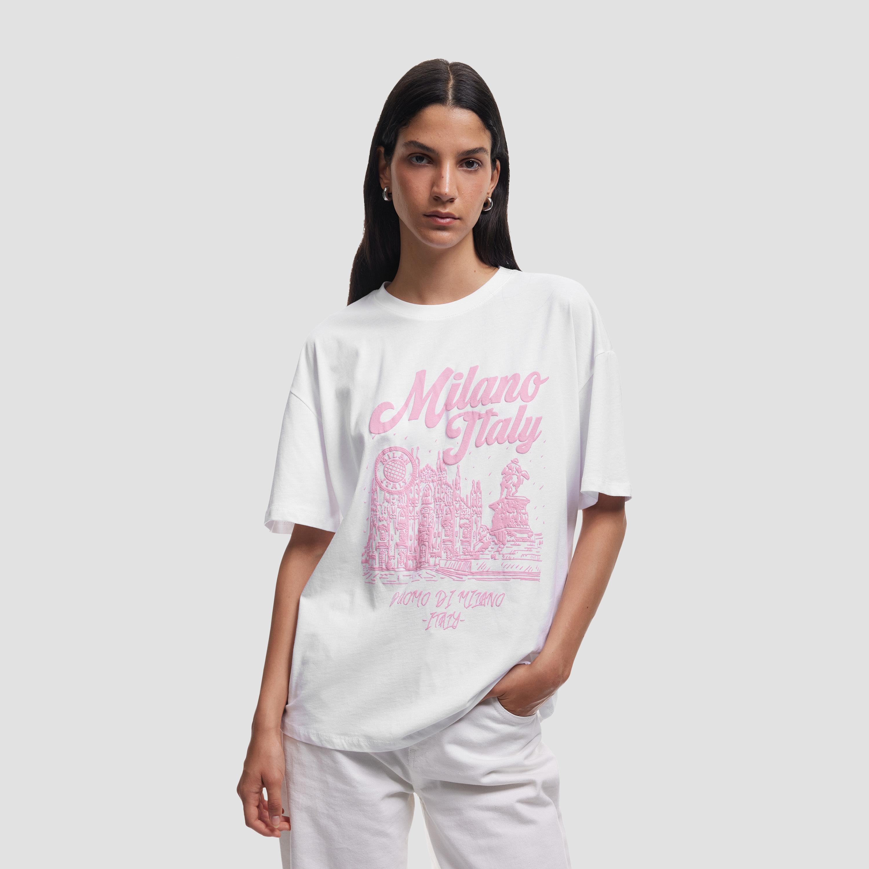 KOTON White Graphic Print Cotton Dropped Sleeves Women's T-Shirt-women-clothing-tshirts-image-2