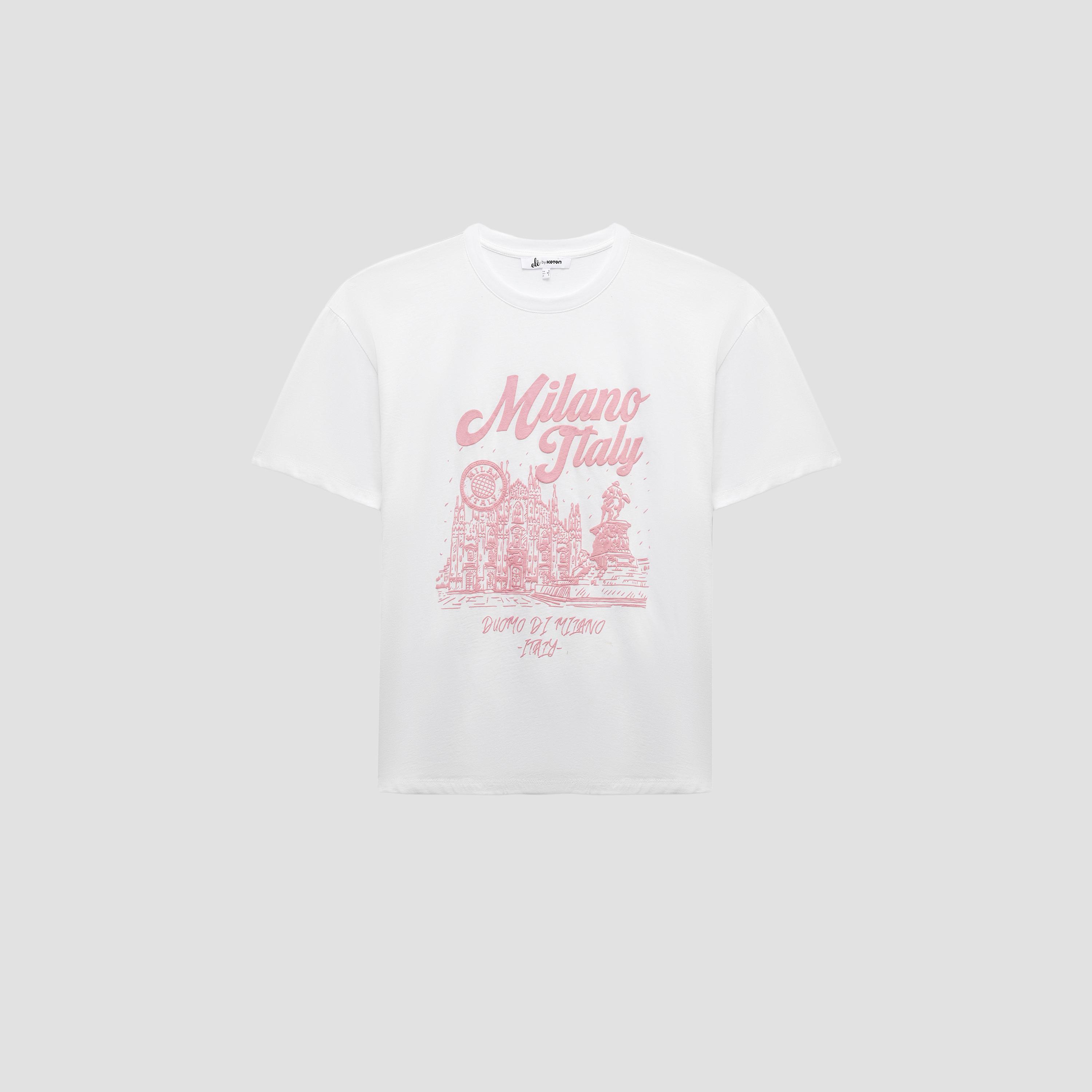 KOTON White Graphic Print Cotton Dropped Sleeves Women's T-Shirt-women-clothing-tshirts-image-3