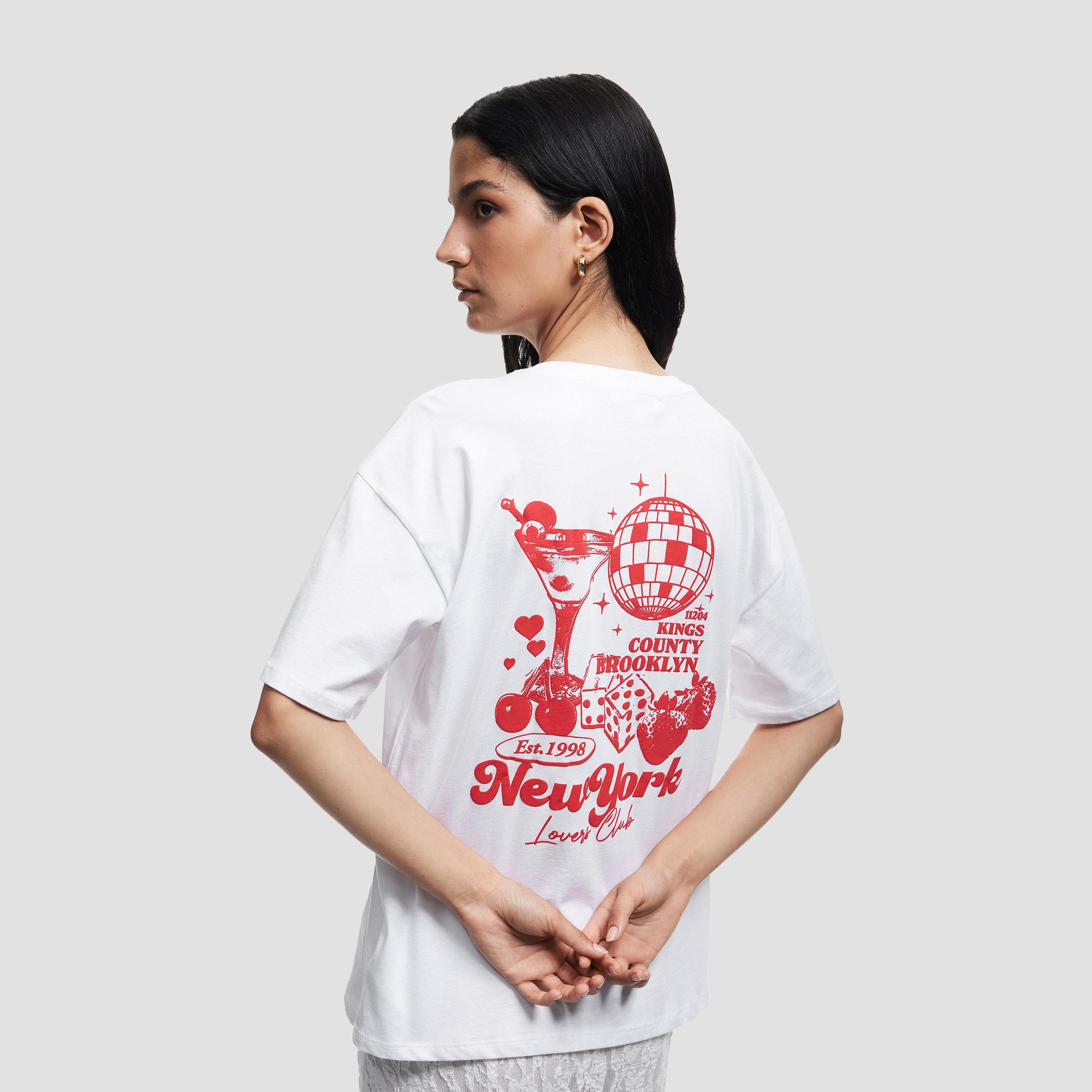 KOTON White Graphic Print Cotton Women's T-Shirt-women-clothing-tshirts-image-3