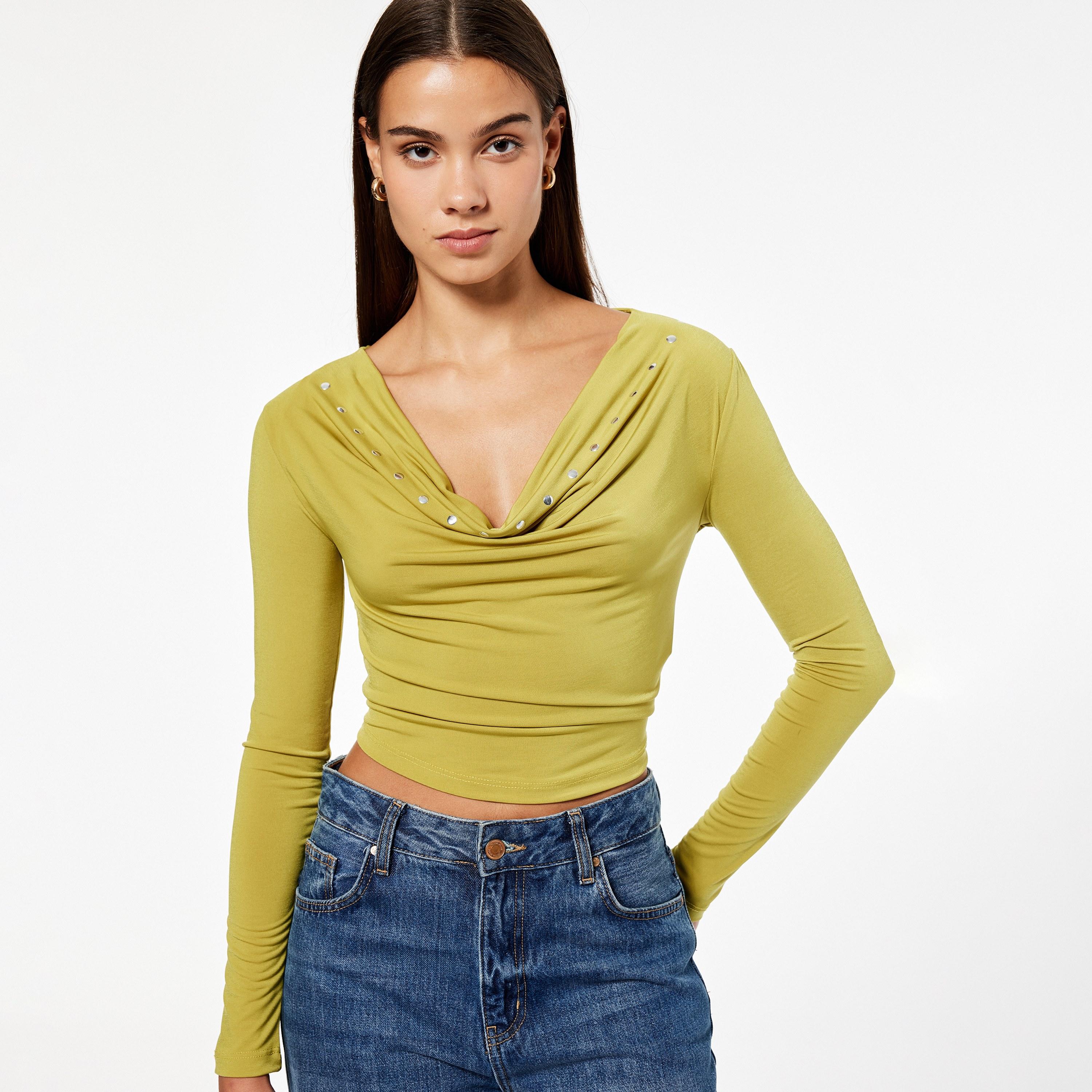 KOTON Green Cowl Neck Women's Top-women-clothing-shirtsandblouses-blouses-image-3