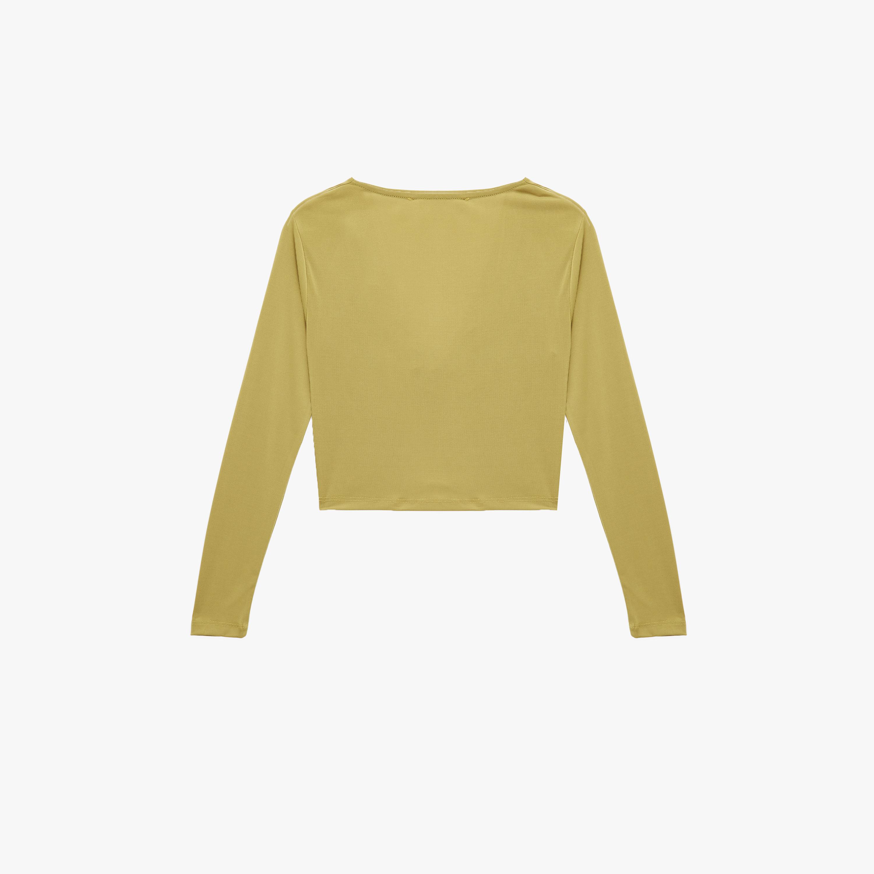 بلوزة نسائية بقصة رقبة منسدلة بلون أخضر من كوتون-women-clothing-shirtsandblouses-blouses-image-5
