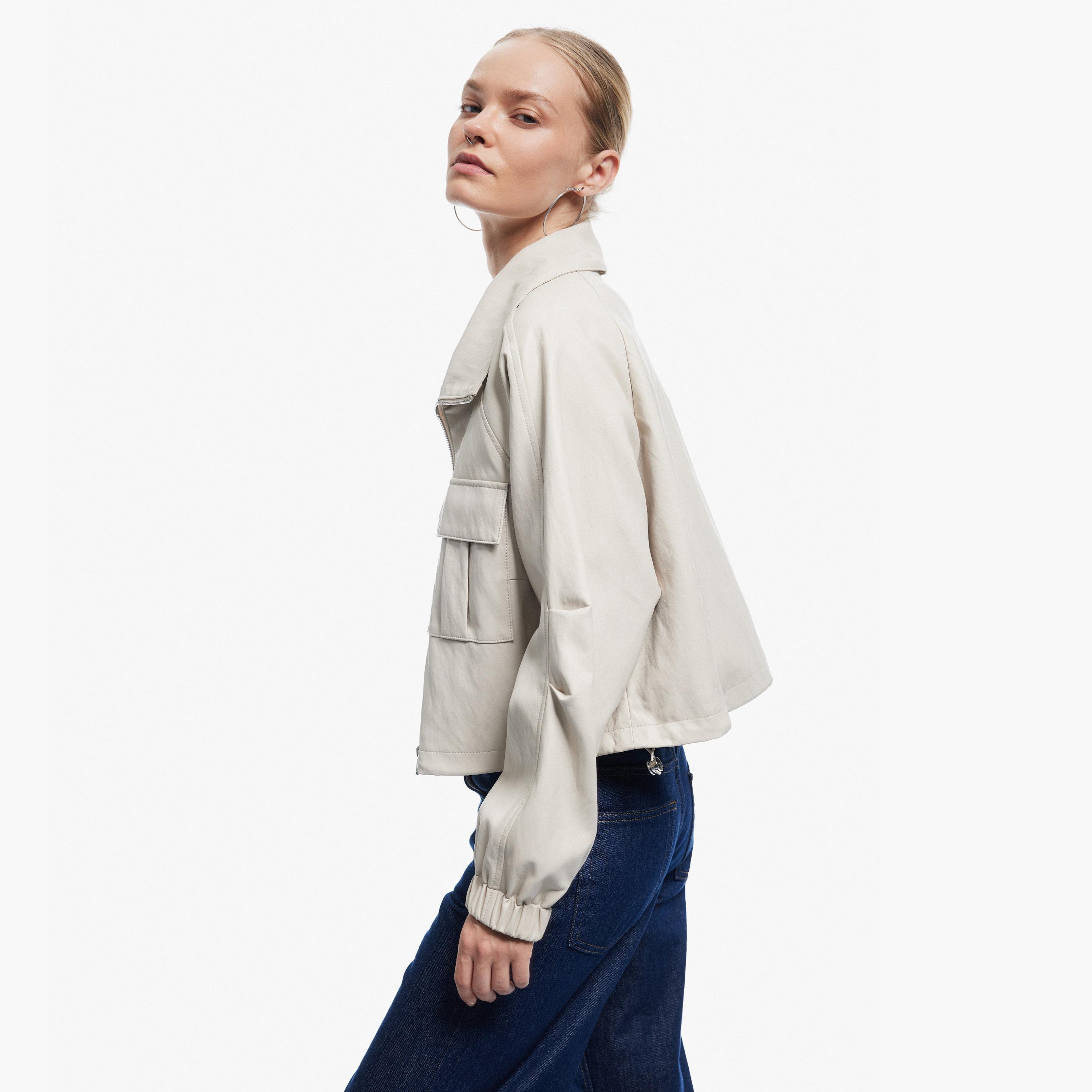 KOTON Beige Collared Women's Coat-women-clothing-coatsandjackets-coats-image-3