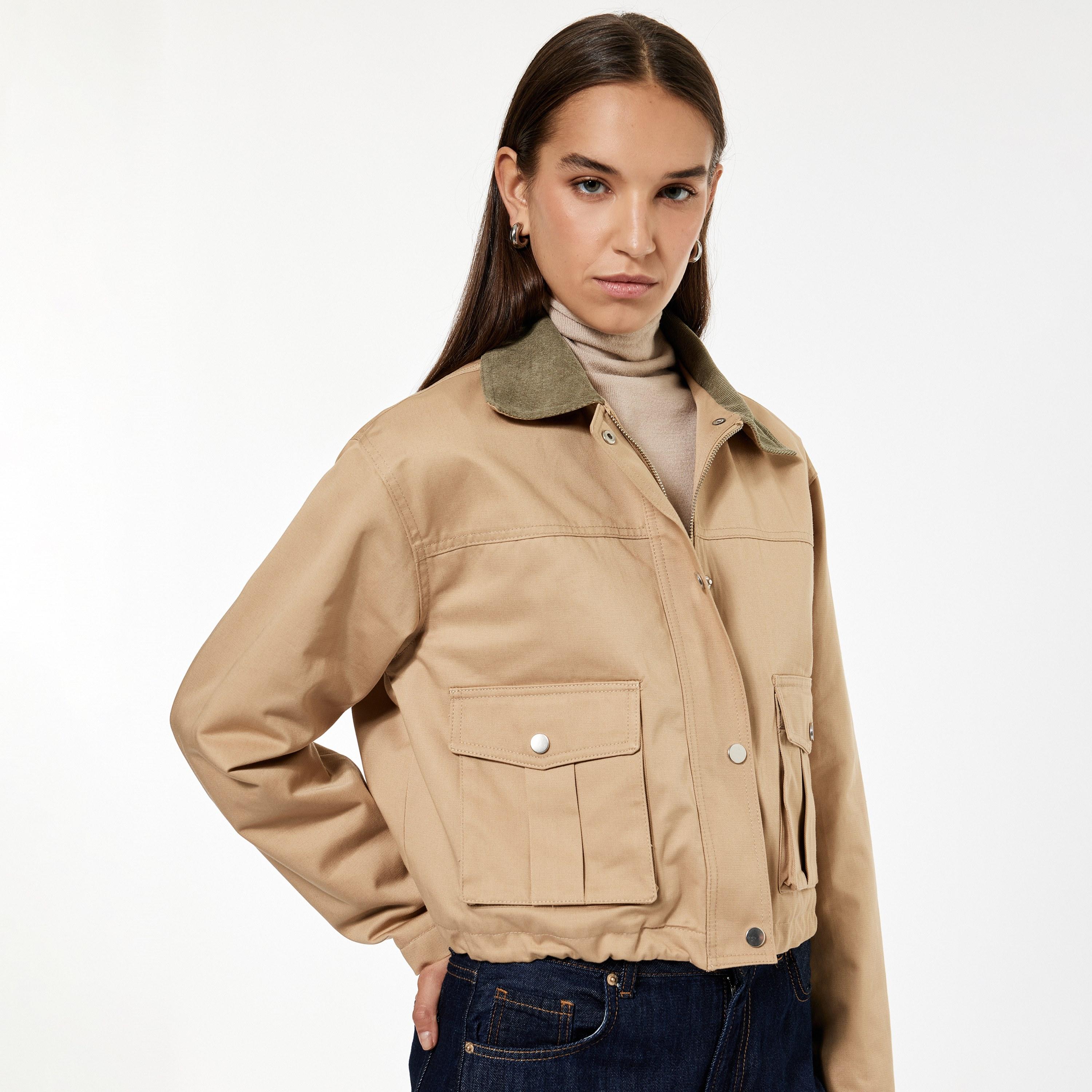 KOTON Beige Contrast Collar Women's Coat-women-winterwear-coatsandjackets-coats-image-3