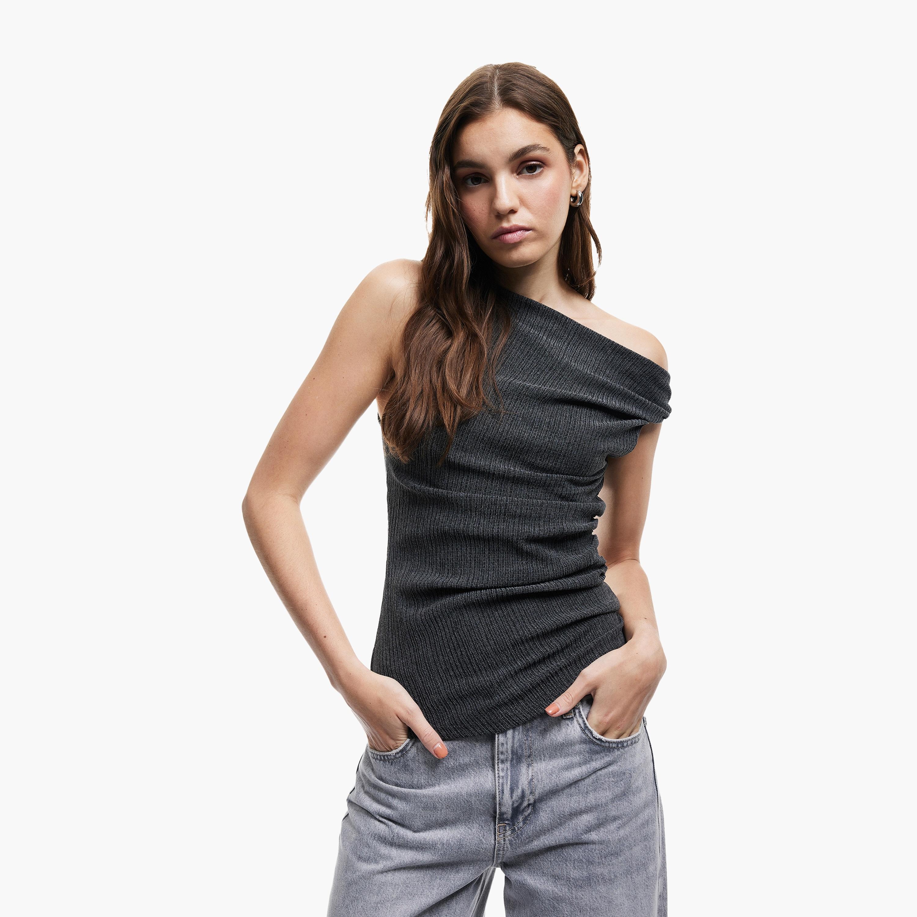 KOTON Grey Crinkled One Shoulder Women's Top-women-clothing-shirtsandblouses-blouses-image-1