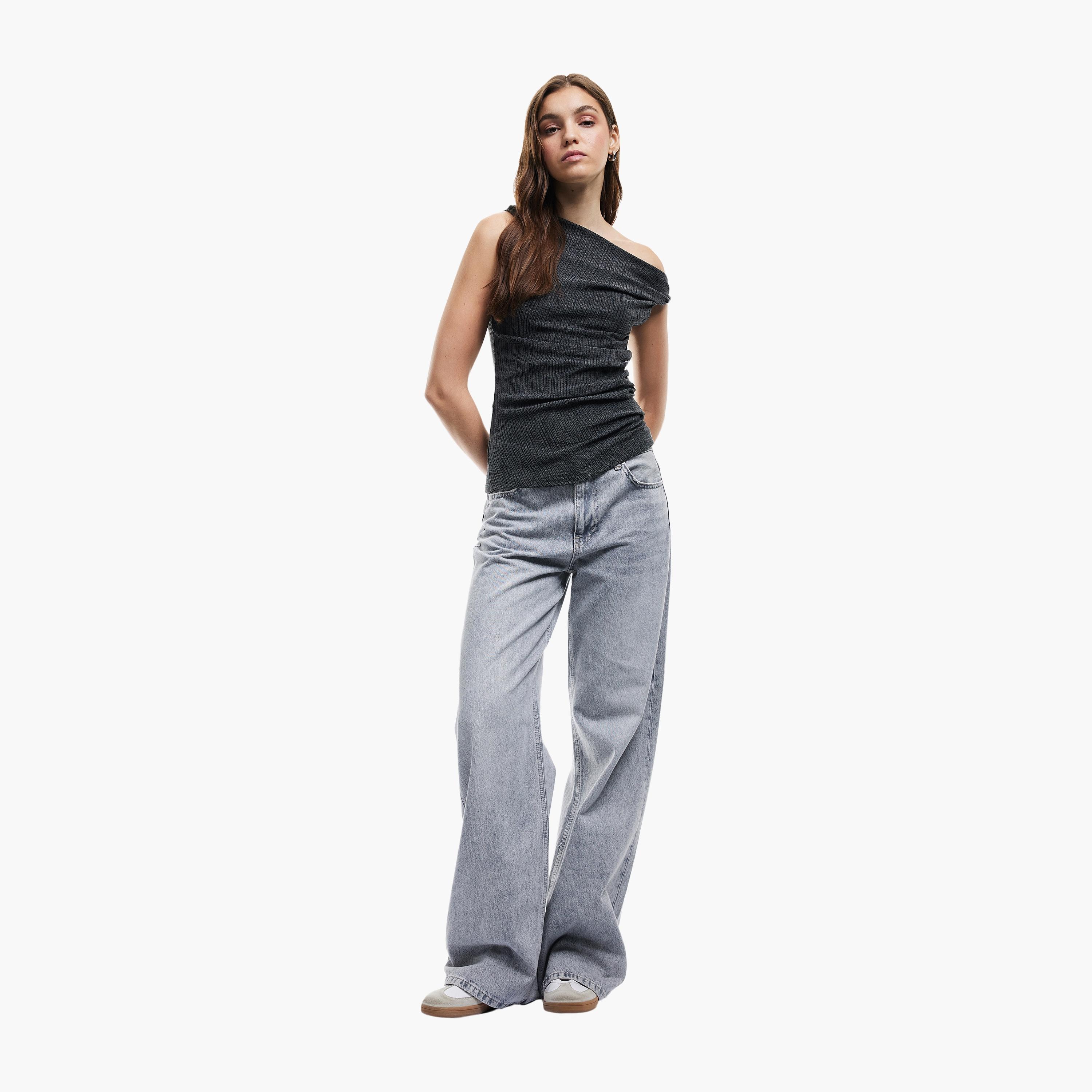 KOTON Grey Crinkled One Shoulder Women's Top-women-clothing-shirtsandblouses-blouses-image-2