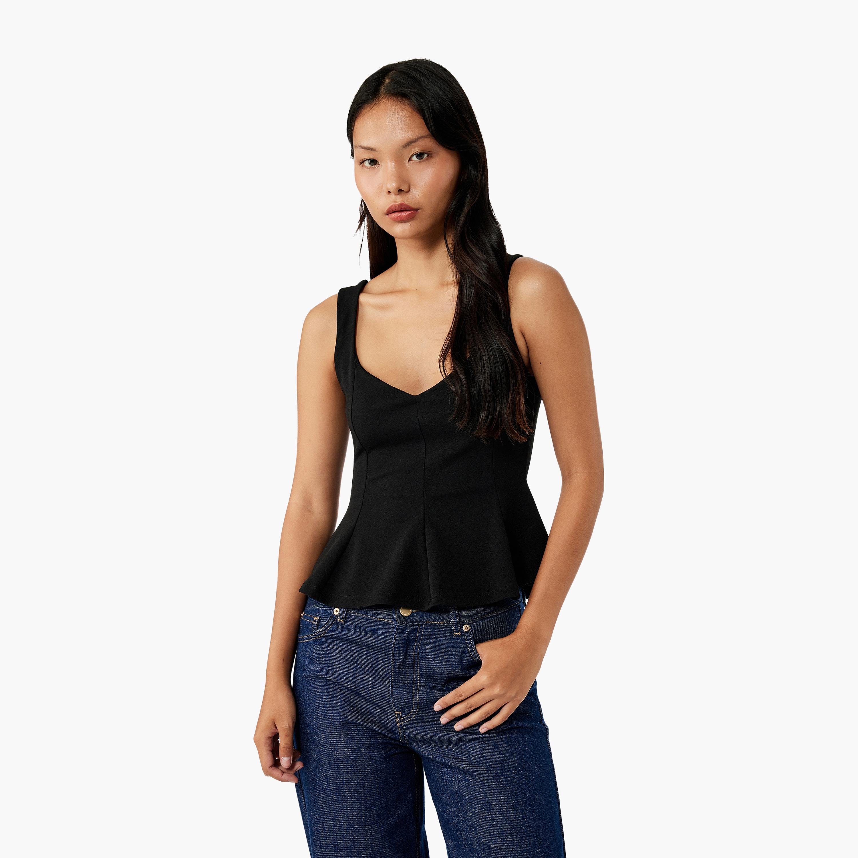 بلوزة نسائية سوداء بياقة على شكل قلب من كوتون-women-clothing-shirtsandblouses-blouses-image-1
