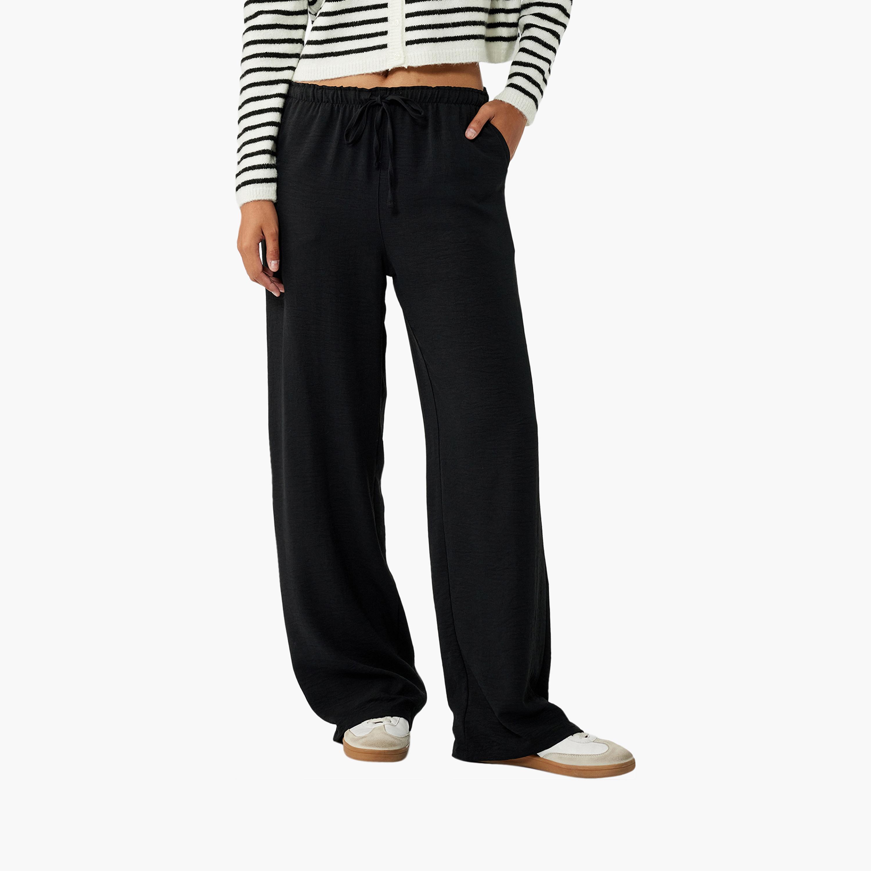 KOTON Black Drawstring Waist Women's Trousers-women-clothing-bottoms-trousers-image-1