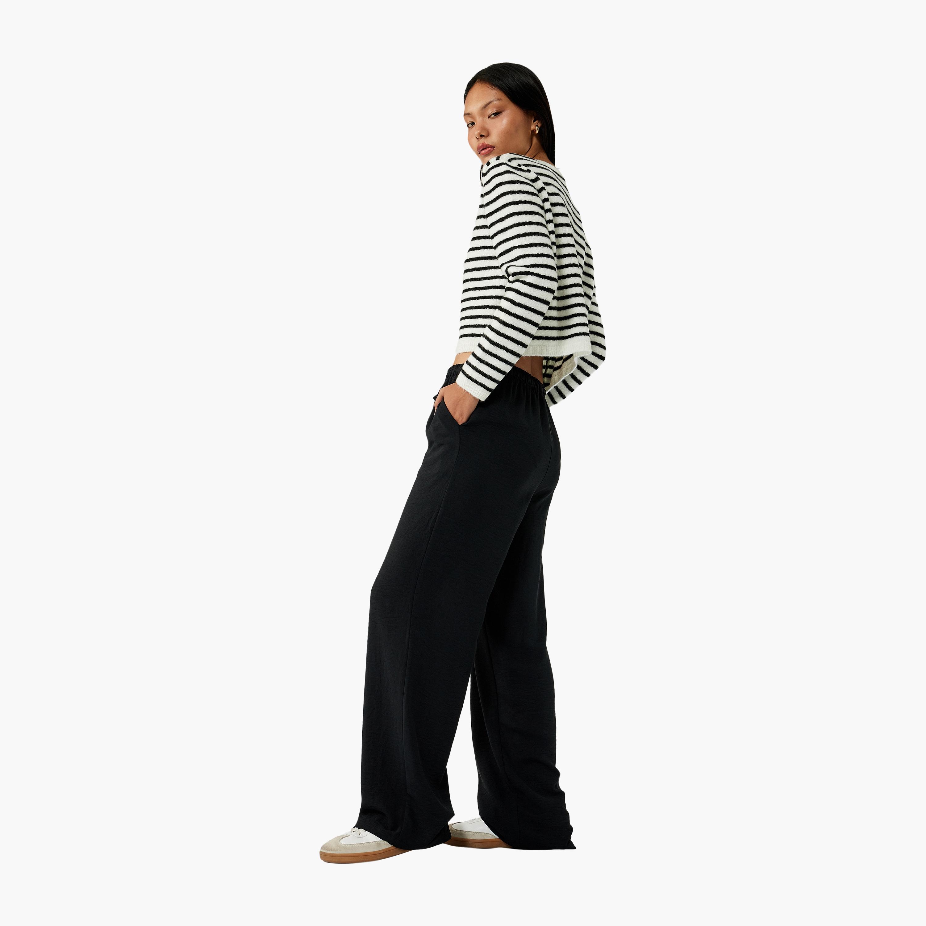 KOTON Black Drawstring Waist Women's Trousers-women-clothing-bottoms-trousers-image-2