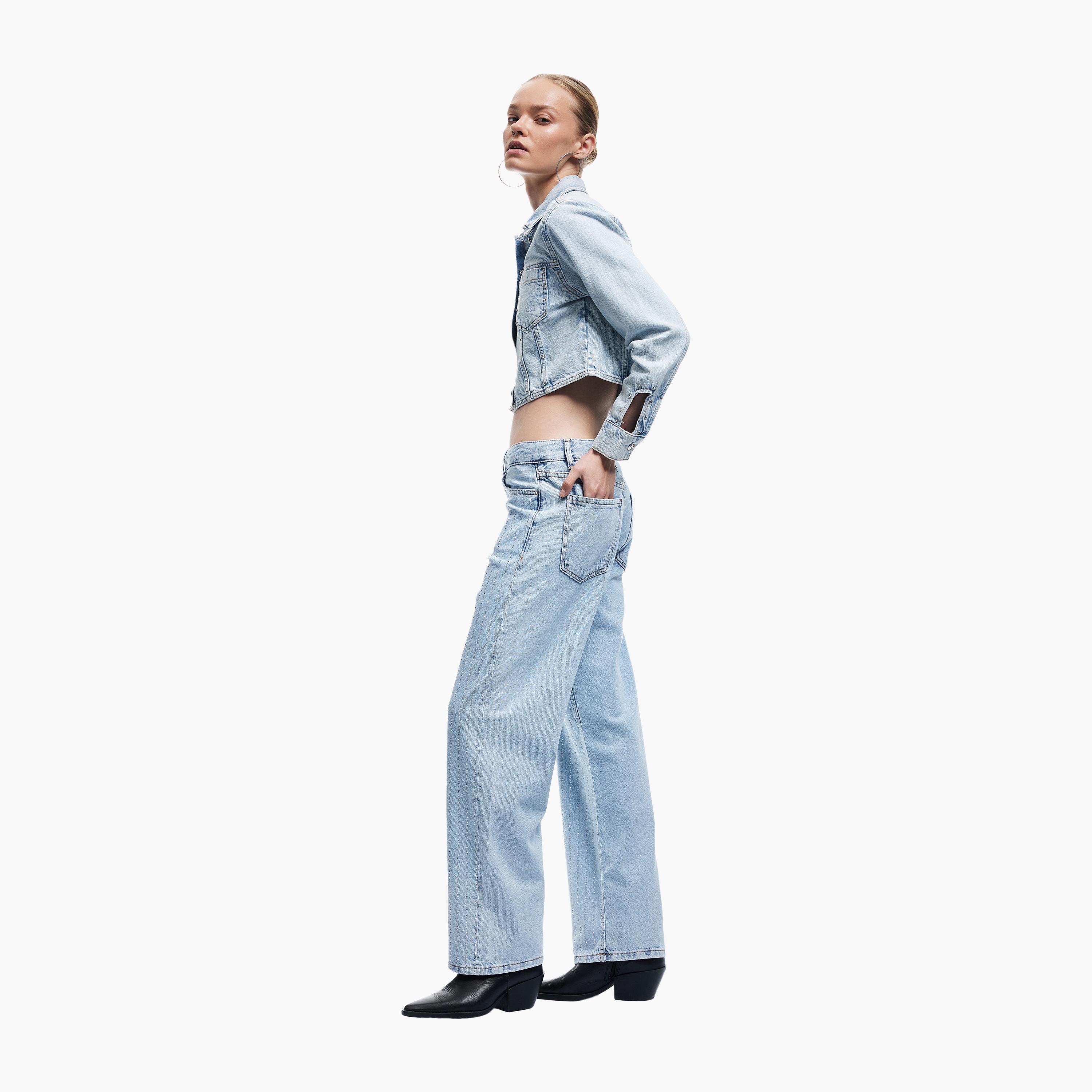 KOTON Straight Fit Stone Striped Mid-Rise Women's Jeans-women-clothing-bottoms-jeans-image-2