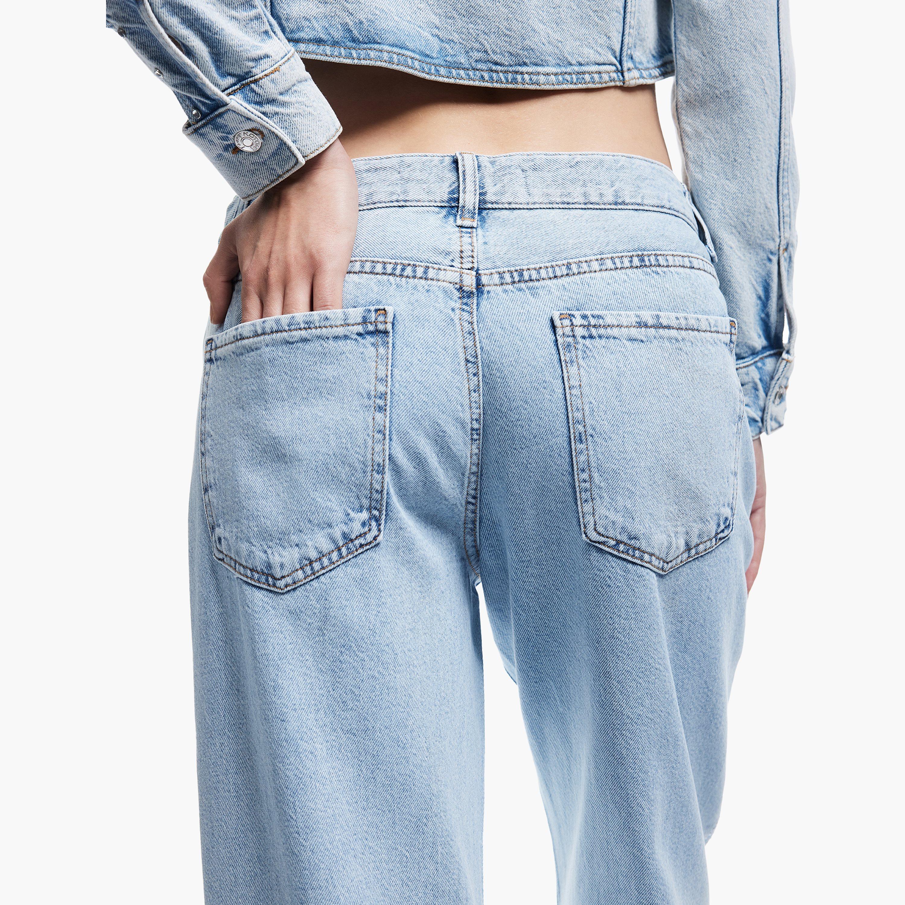 KOTON Straight Fit Stone Striped Mid-Rise Women's Jeans-women-clothing-bottoms-jeans-image-4
