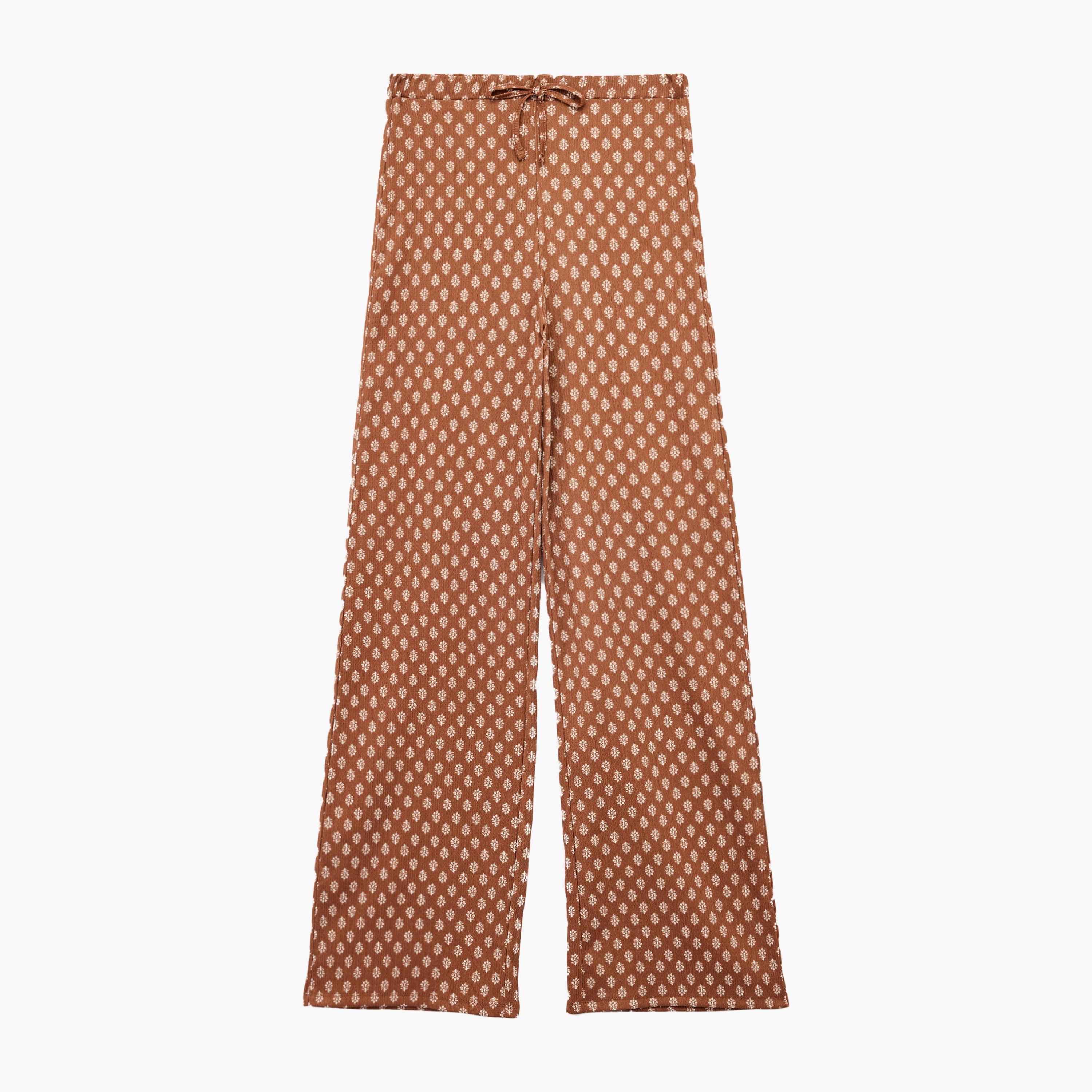 KOTON Brown Block Print Drawstring Waist Women's Trousers-women-clothing-bottoms-trousers-image-3
