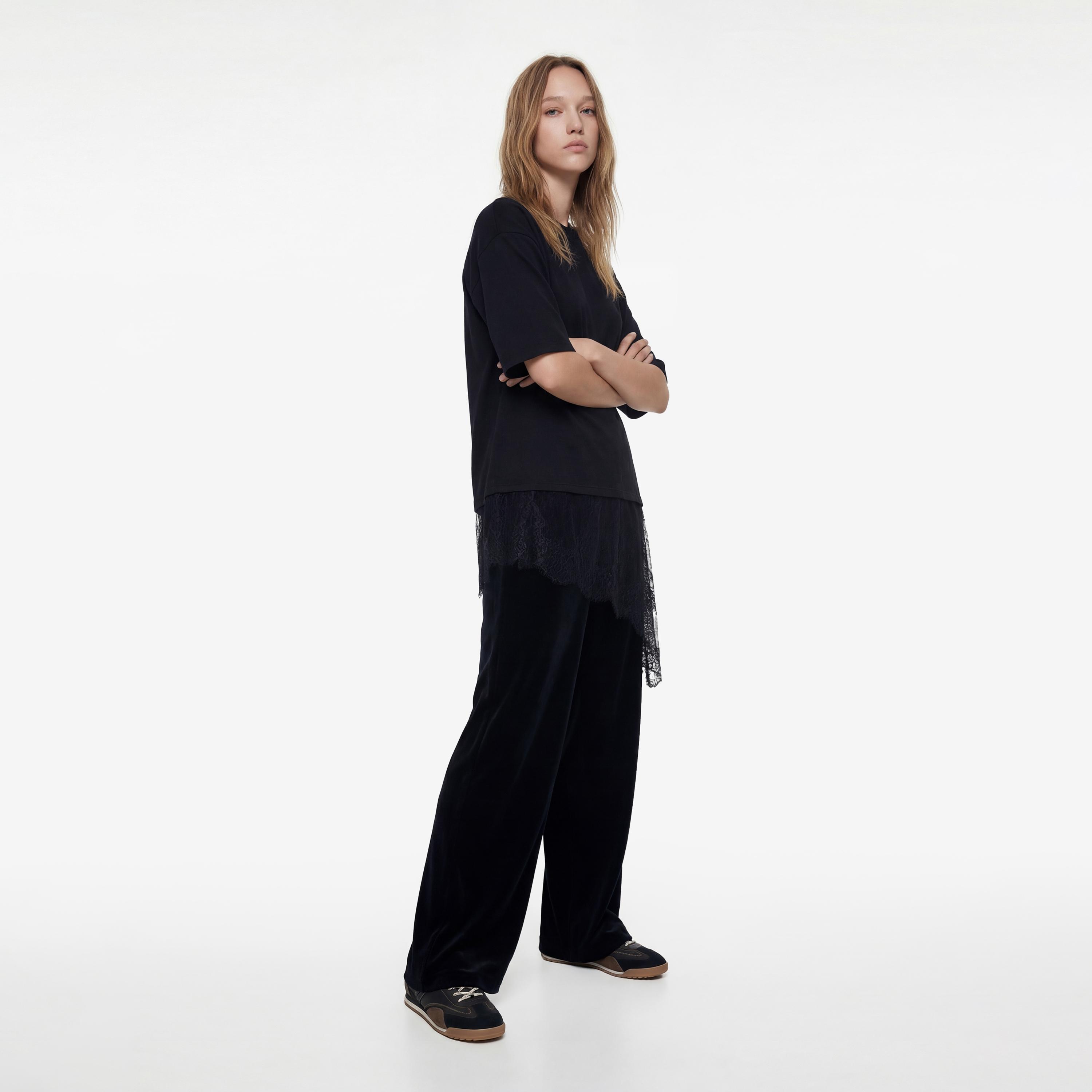 KOTON Black Wide Leg Women's Trousers-women-clothing-trousers-image-2