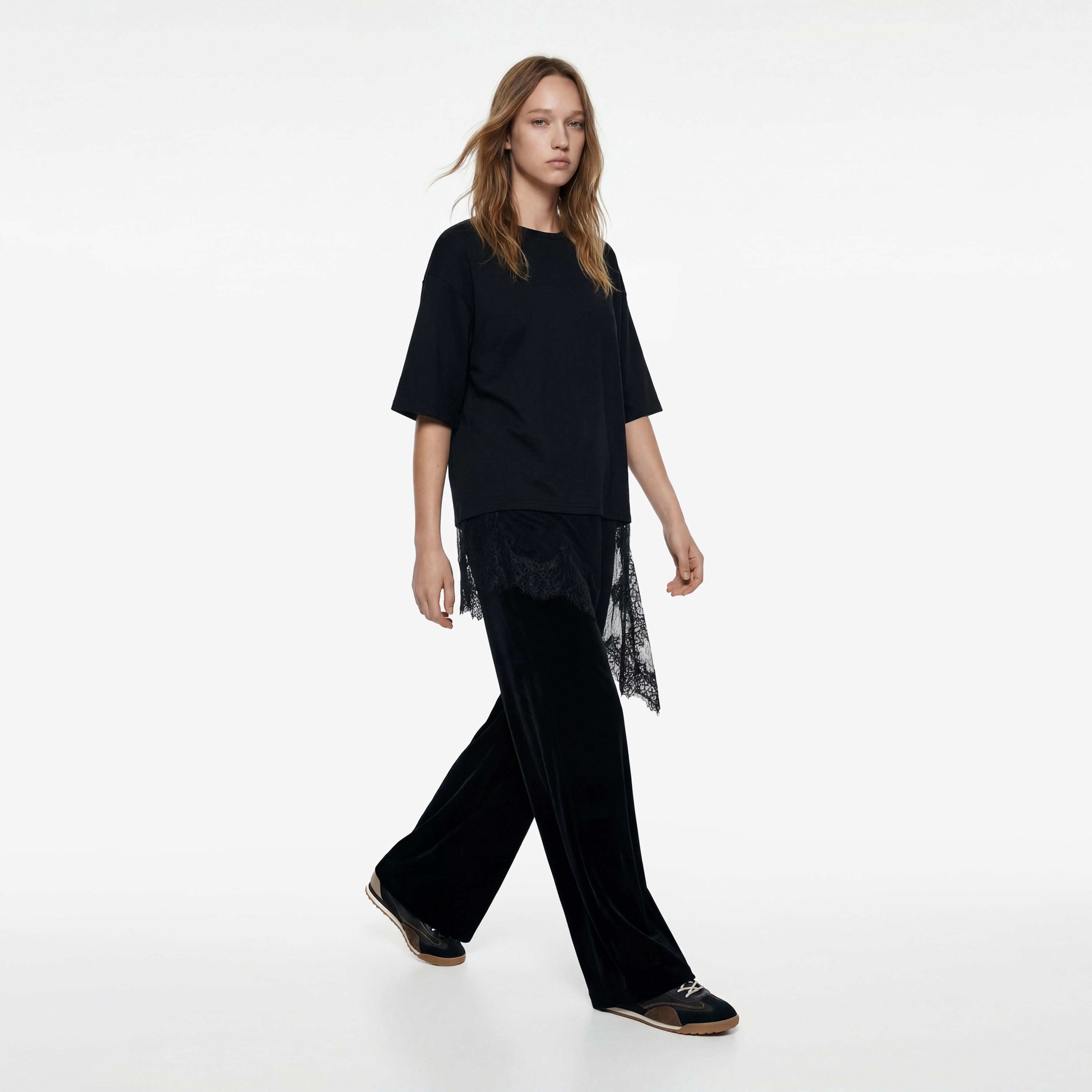 KOTON Black Wide Leg Women's Trousers-women-clothing-trousers-image-3