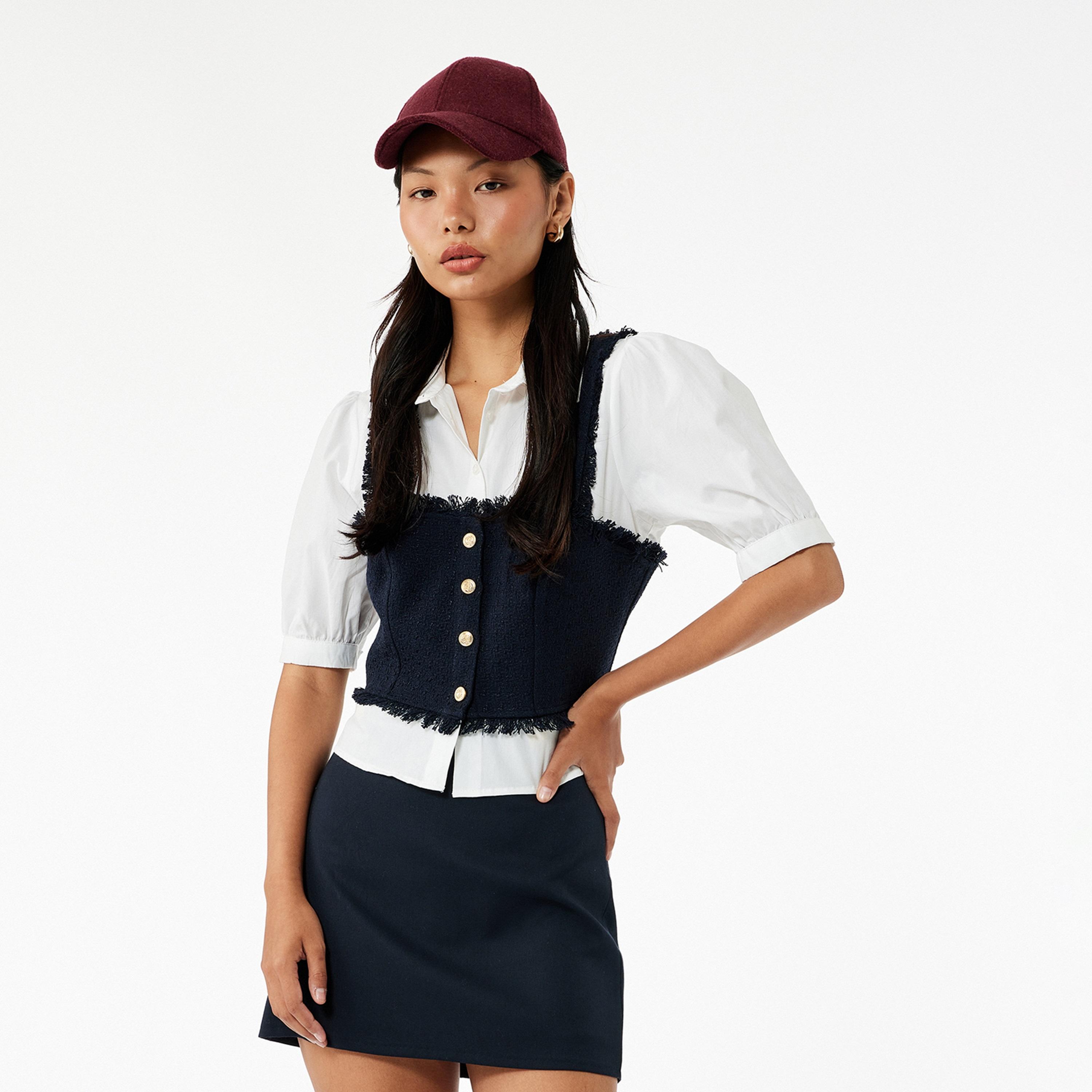 KOTON Deep Blue Ruffled Collared Puff Sleeves Shirt Style Women's Top-women-clothing-shirtsandblouses-blouses-image-1