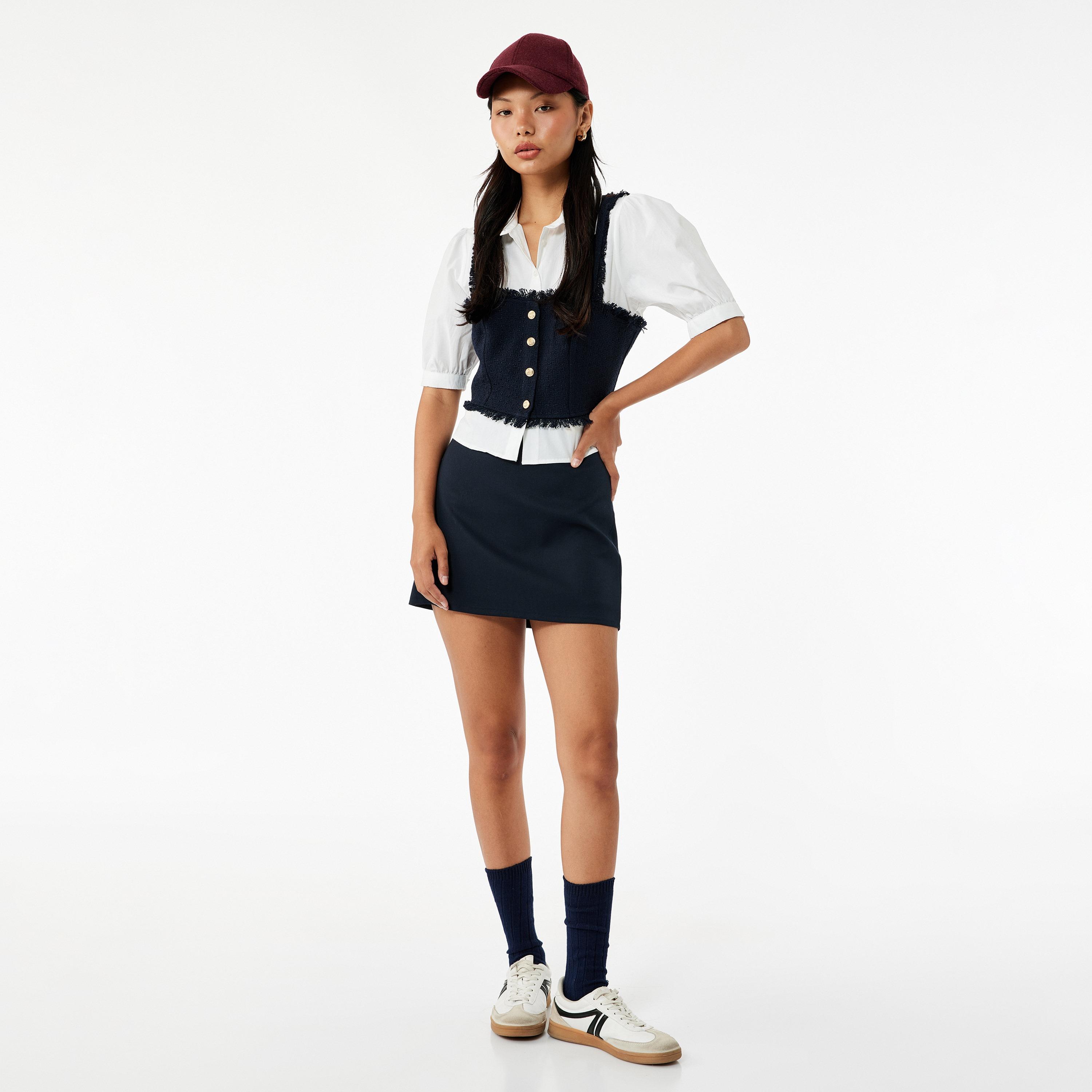 KOTON Deep Blue Ruffled Collared Puff Sleeves Shirt Style Women's Top-women-clothing-shirtsandblouses-blouses-image-2
