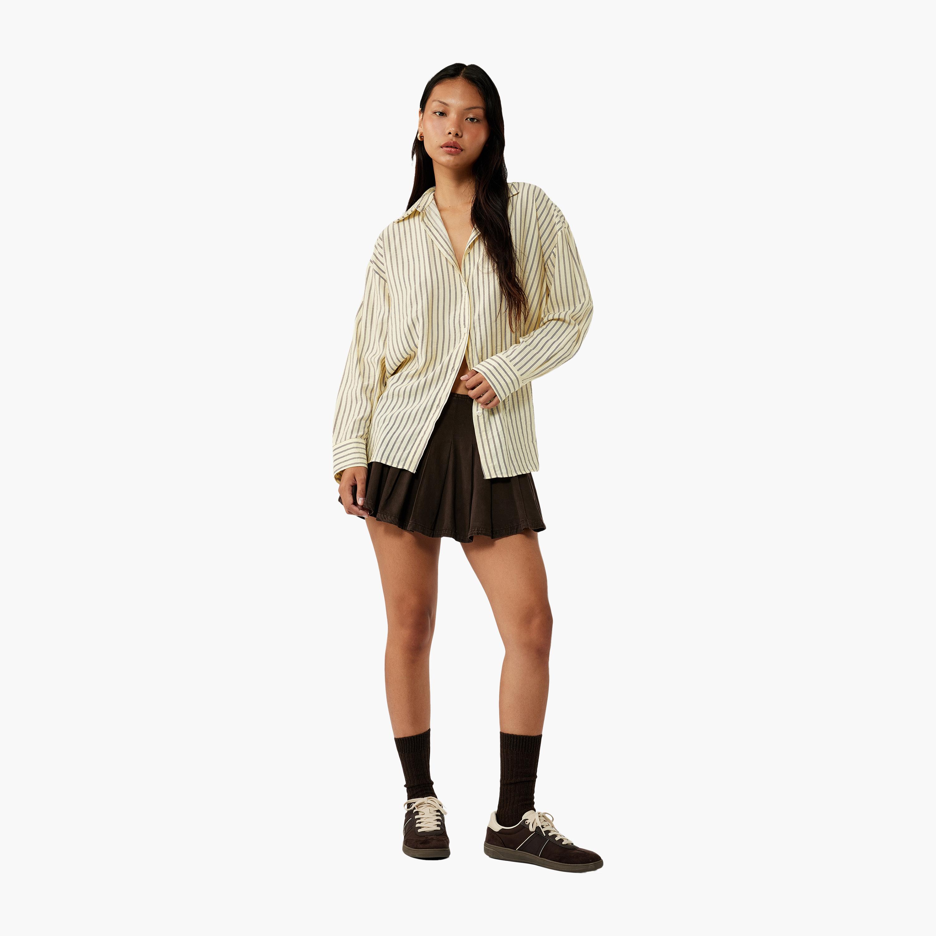 KOTON Yellow Striped Collared Women's Shirt-women-clothing-shirtsandblouses-shirts-image-2
