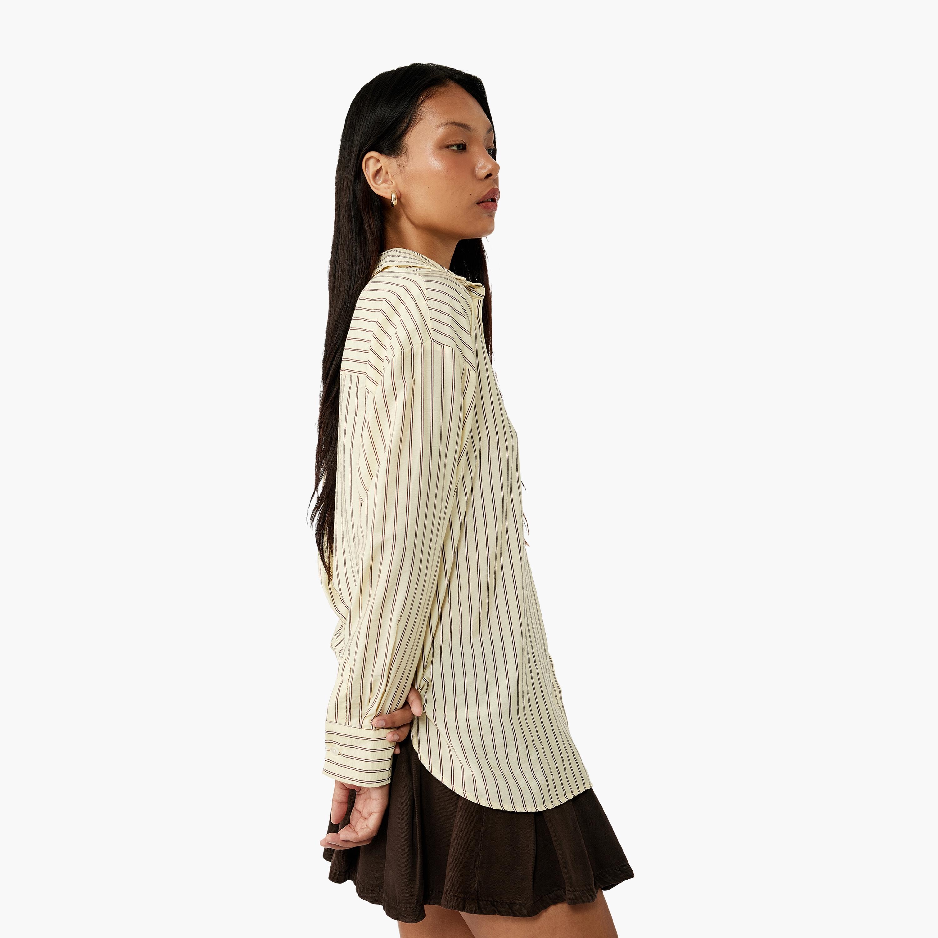 KOTON Yellow Striped Collared Women's Shirt-women-clothing-shirtsandblouses-shirts-image-3