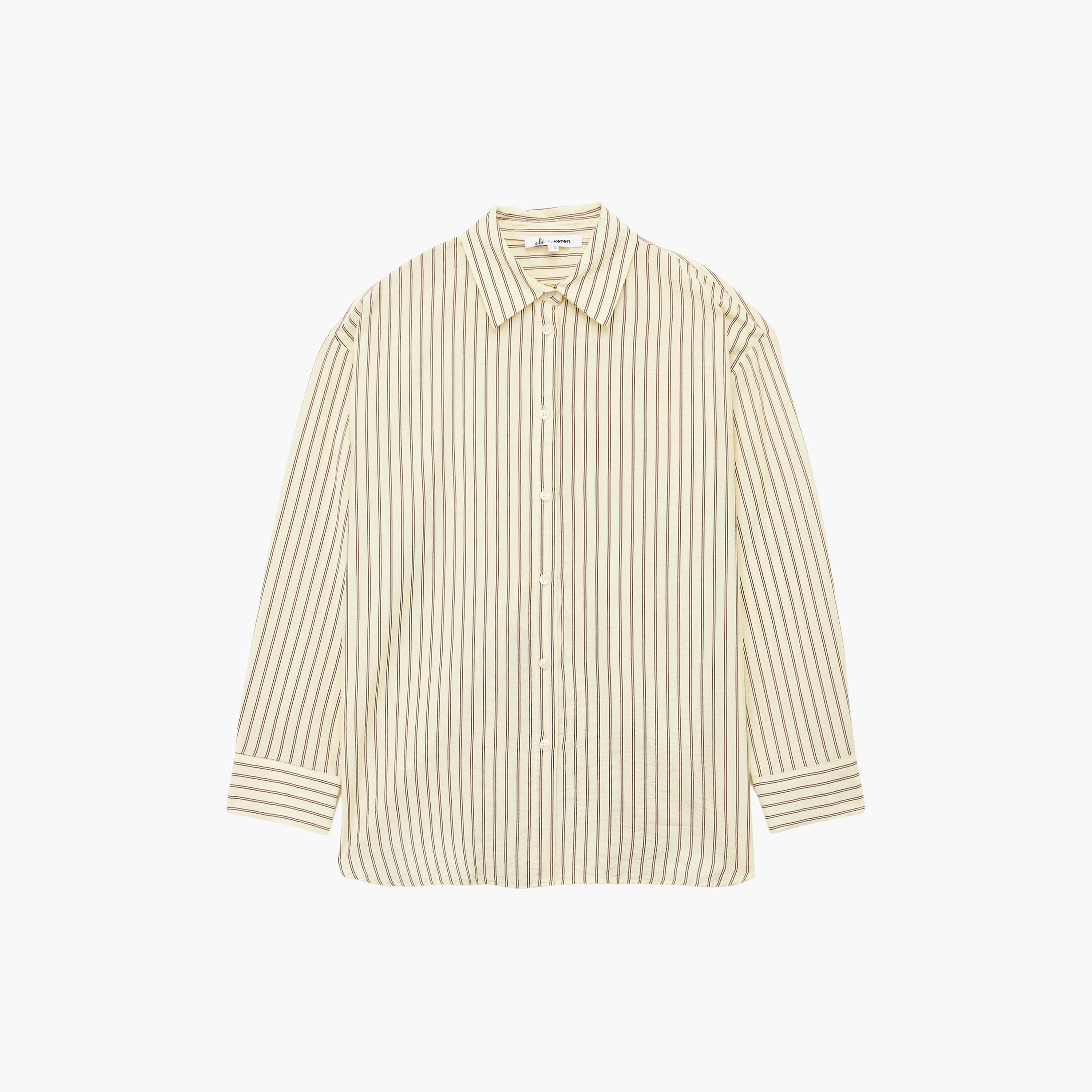 KOTON Yellow Striped Collared Women's Shirt-women-clothing-shirtsandblouses-shirts-image-4