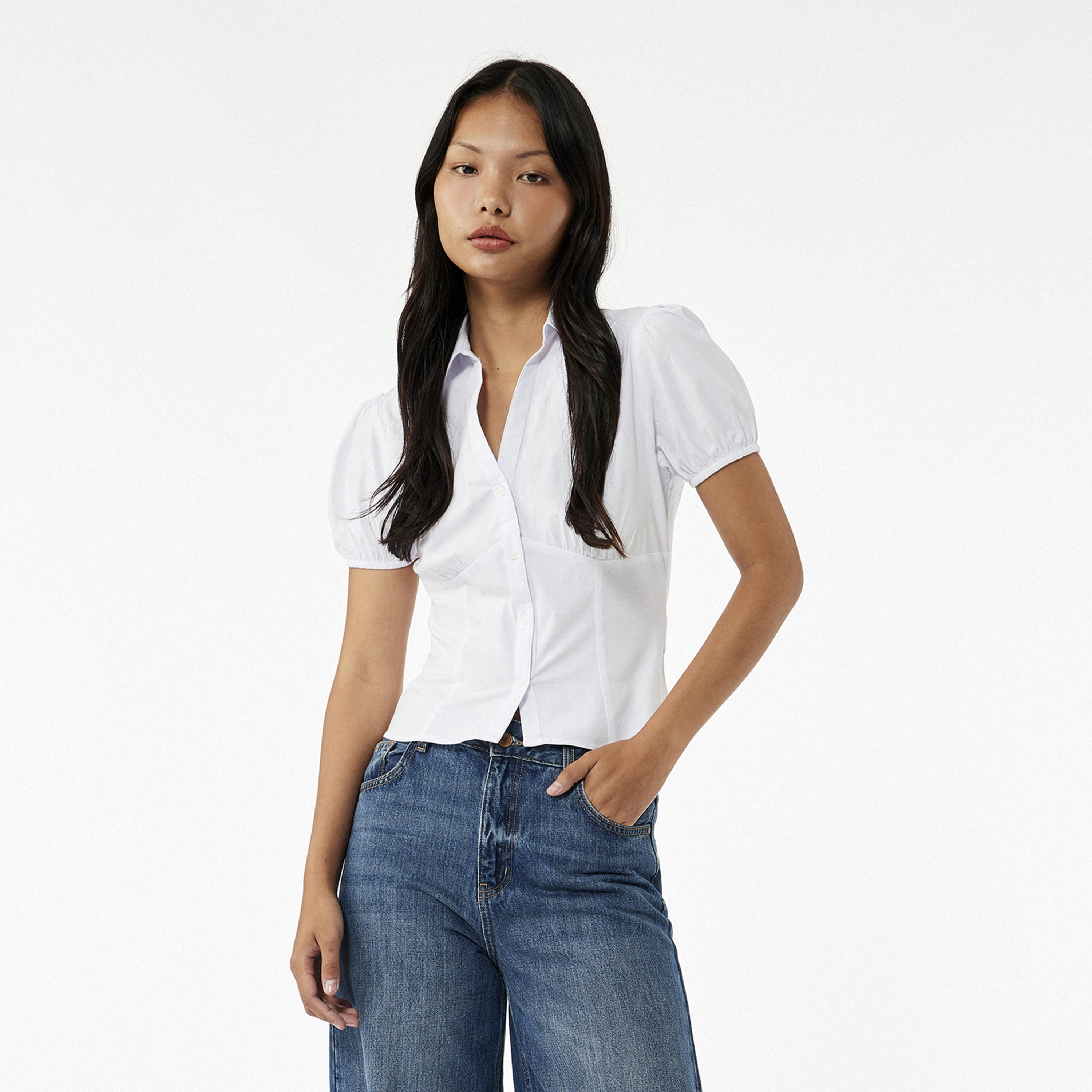 KOTON White Cotton Collared Women's Top-women-clothing-shirtsandblouses-blouses-image-1