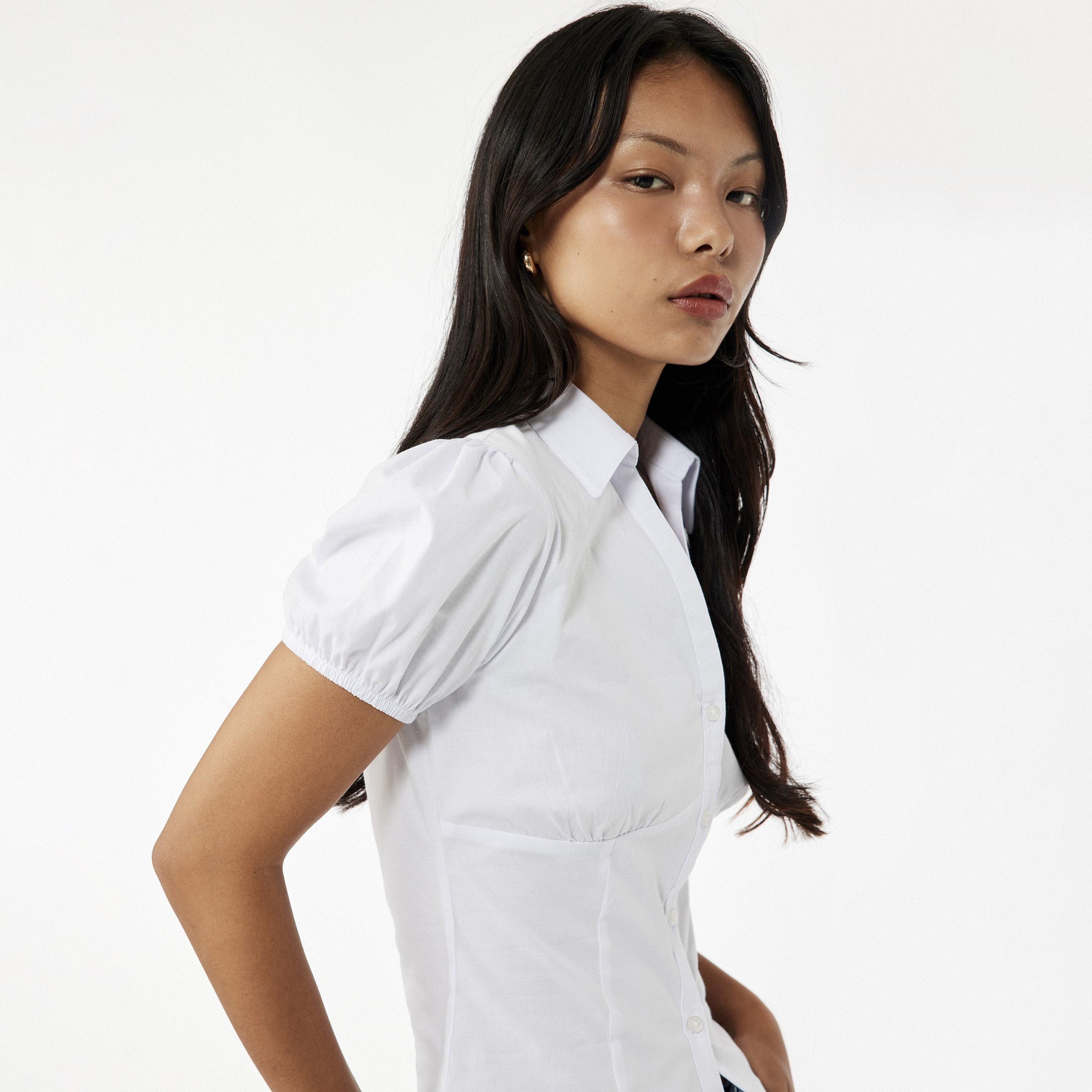 KOTON White Cotton Collared Women's Top-women-clothing-shirtsandblouses-blouses-image-3