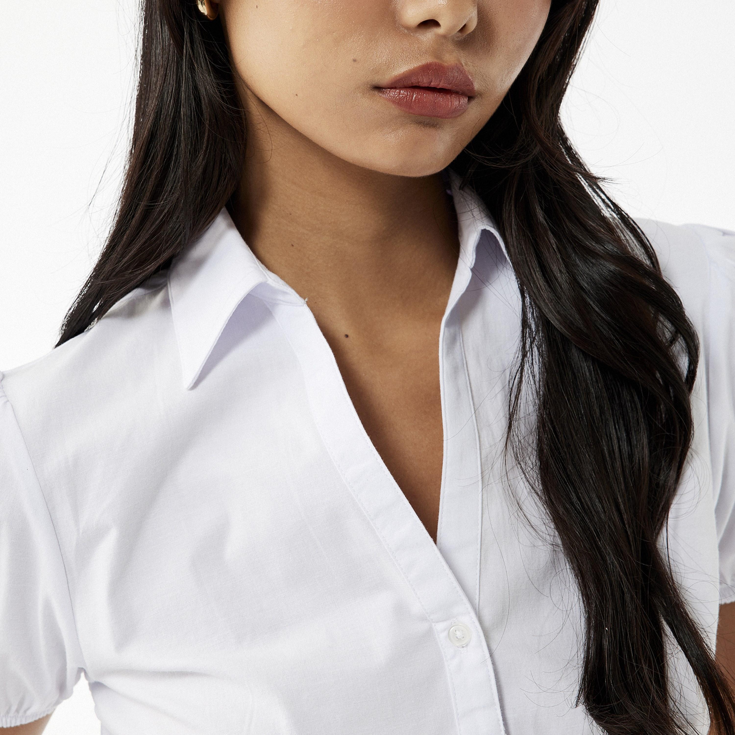 KOTON White Cotton Collared Women's Top-women-clothing-shirtsandblouses-blouses-image-4