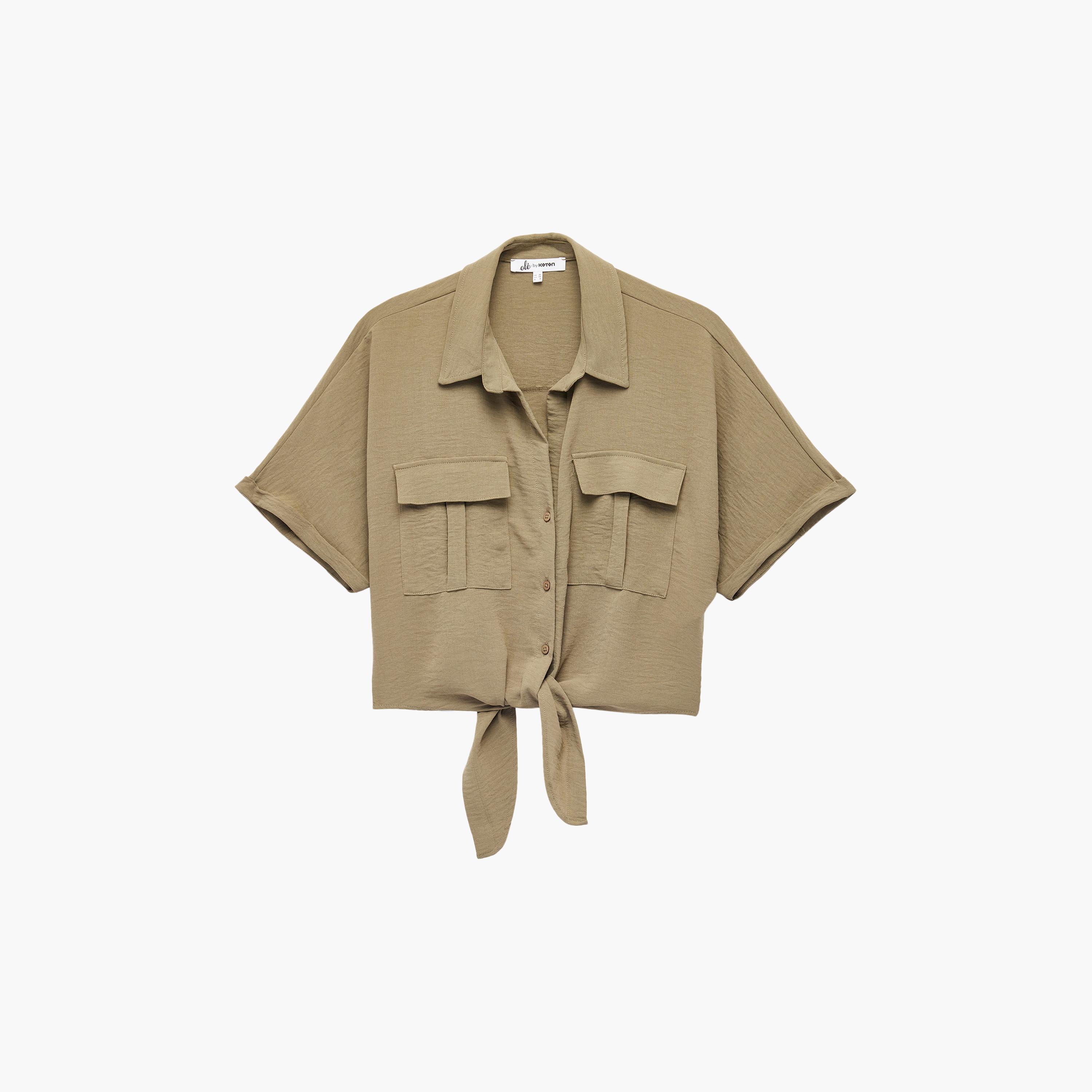 KOTON Green Textured Collared Women's Shirt-women-clothing-shirtsandblouses-shirts-image-3